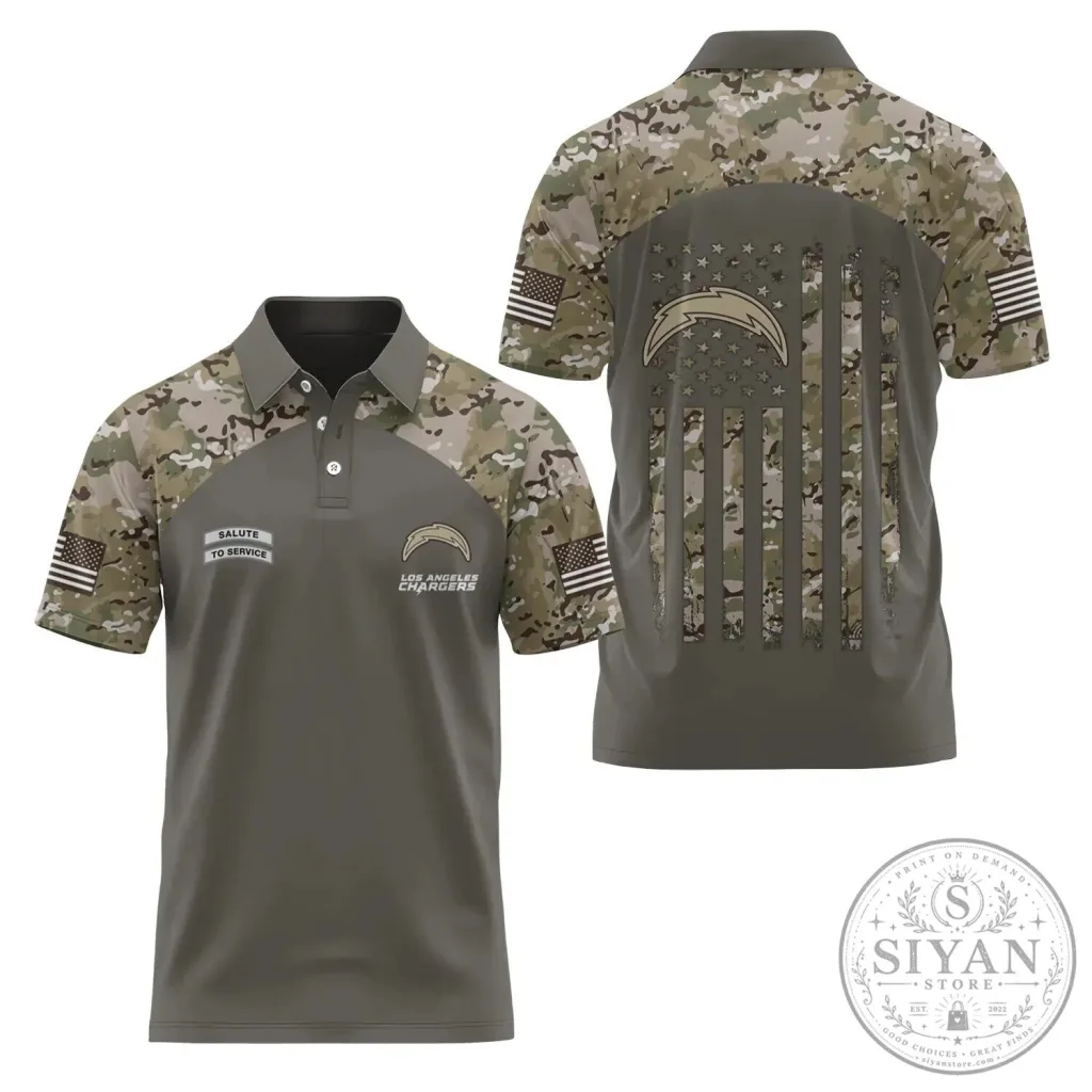 Los Angeles Chargers Salute To Service Camouflage Military Polo Shirt Los Angeles Chargers Salute To Service Camouflage Military Polo Shirt