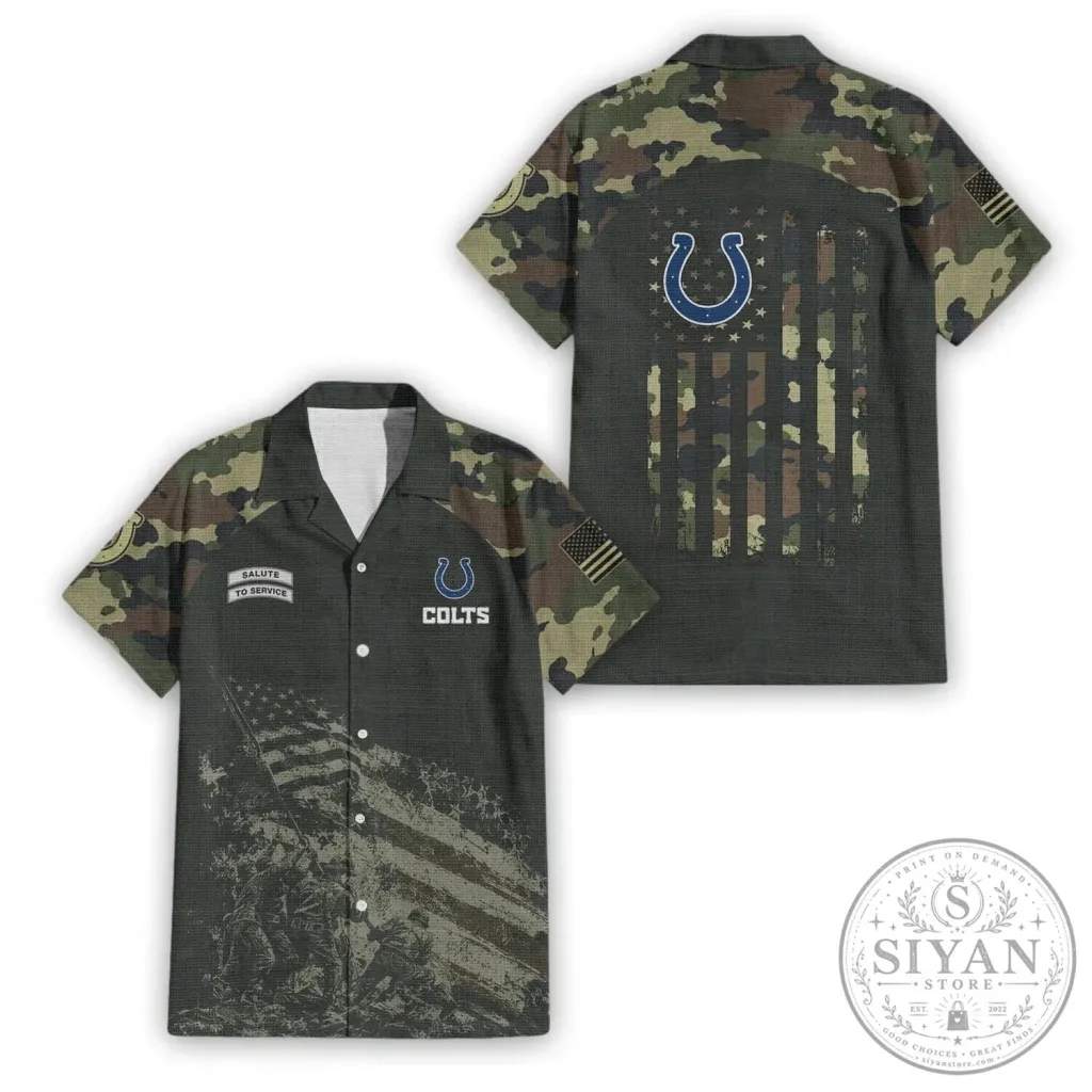 Indianapolis Colts Salute To Service Camouflage American Flag Hawaiian Shirt Indianapolis Colts Salute To Service Camouflage American Flag Hawaiian Shirt