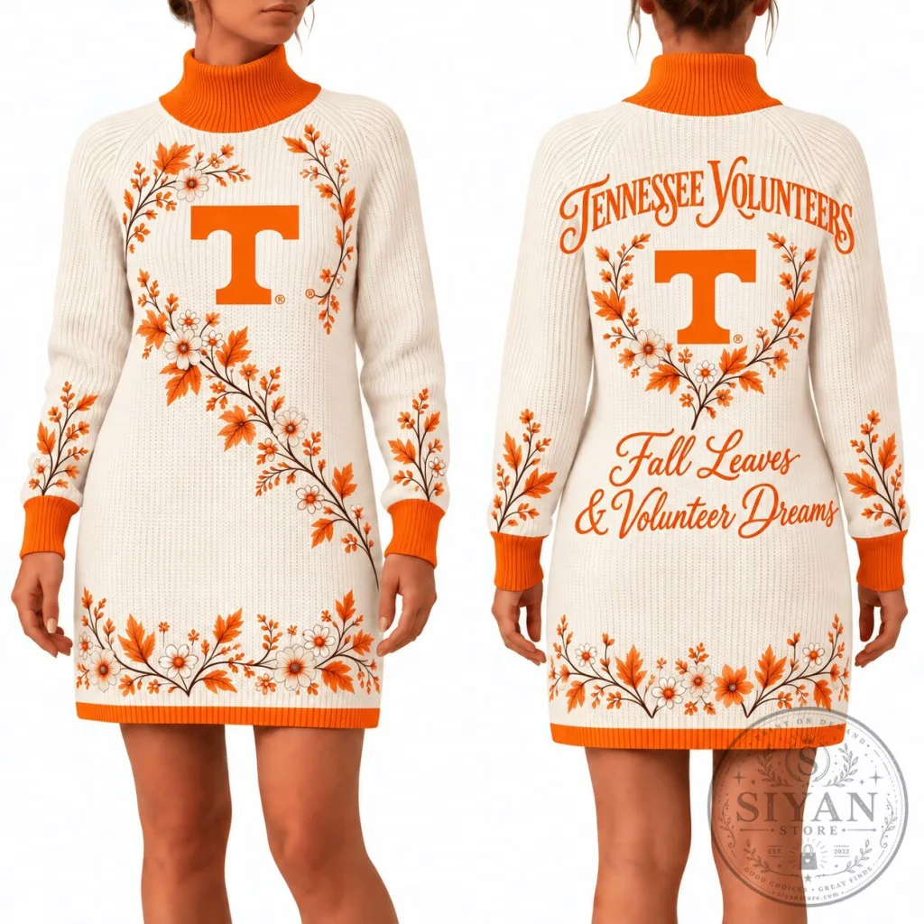Tennessee Volunteers Fall Leaves And Volunteer Dreams Women's Sweater Dress Tennessee Volunteers Fall Leaves And Volunteer Dreams Women's Sweater Dress