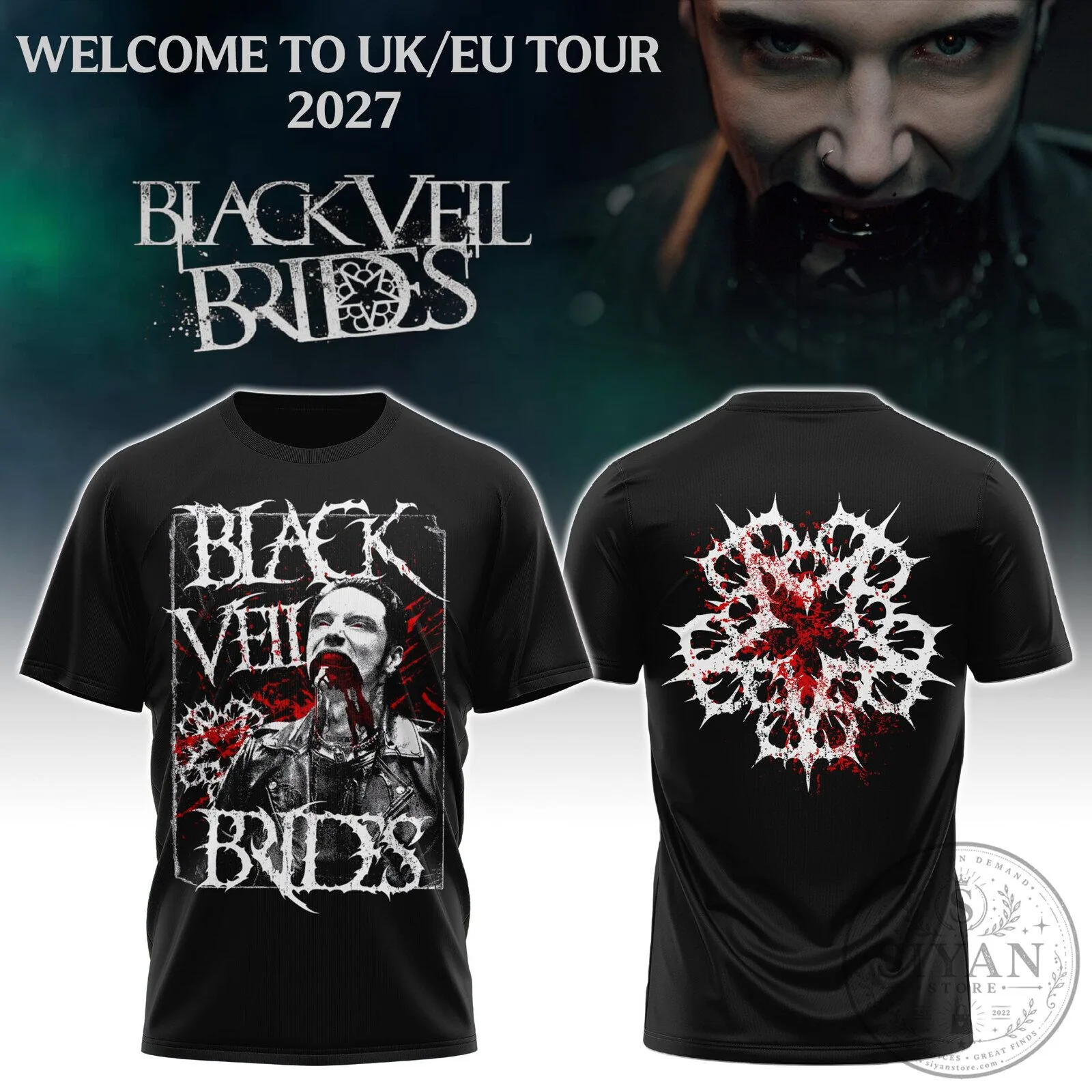 Welcome to the UK EU Tour 2027 T-Shirt by Black Veil Brides in Black