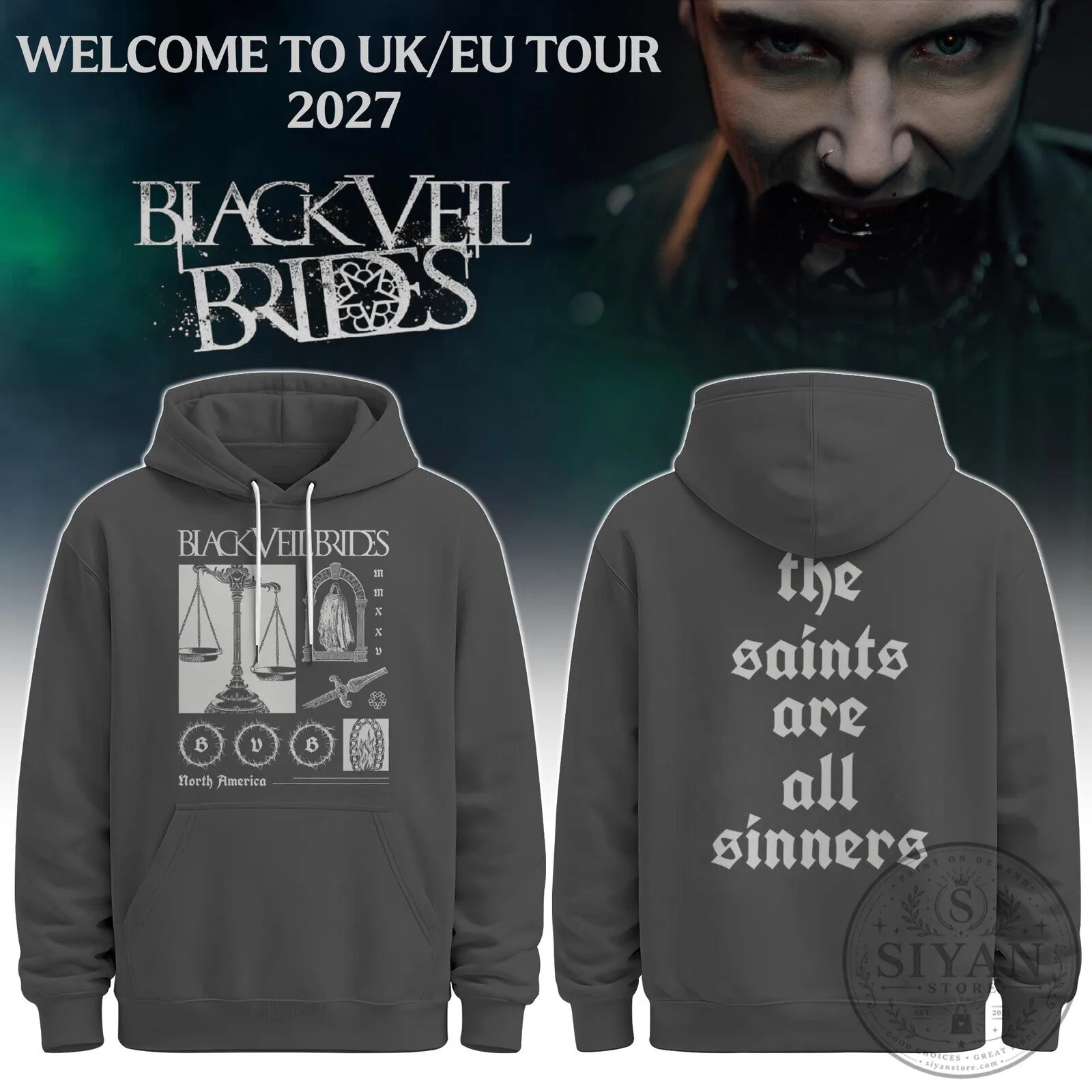 North America Tour Hoodie for Black Veil Brides - The Saints Are All Sinners Edition