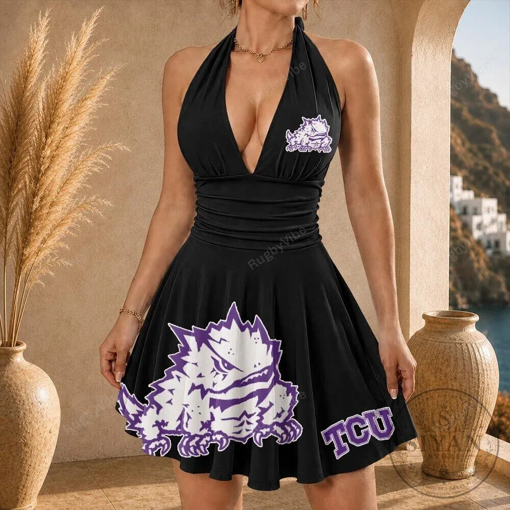 Texas Christian University Horned Frogs NCAA Black Halter Dress