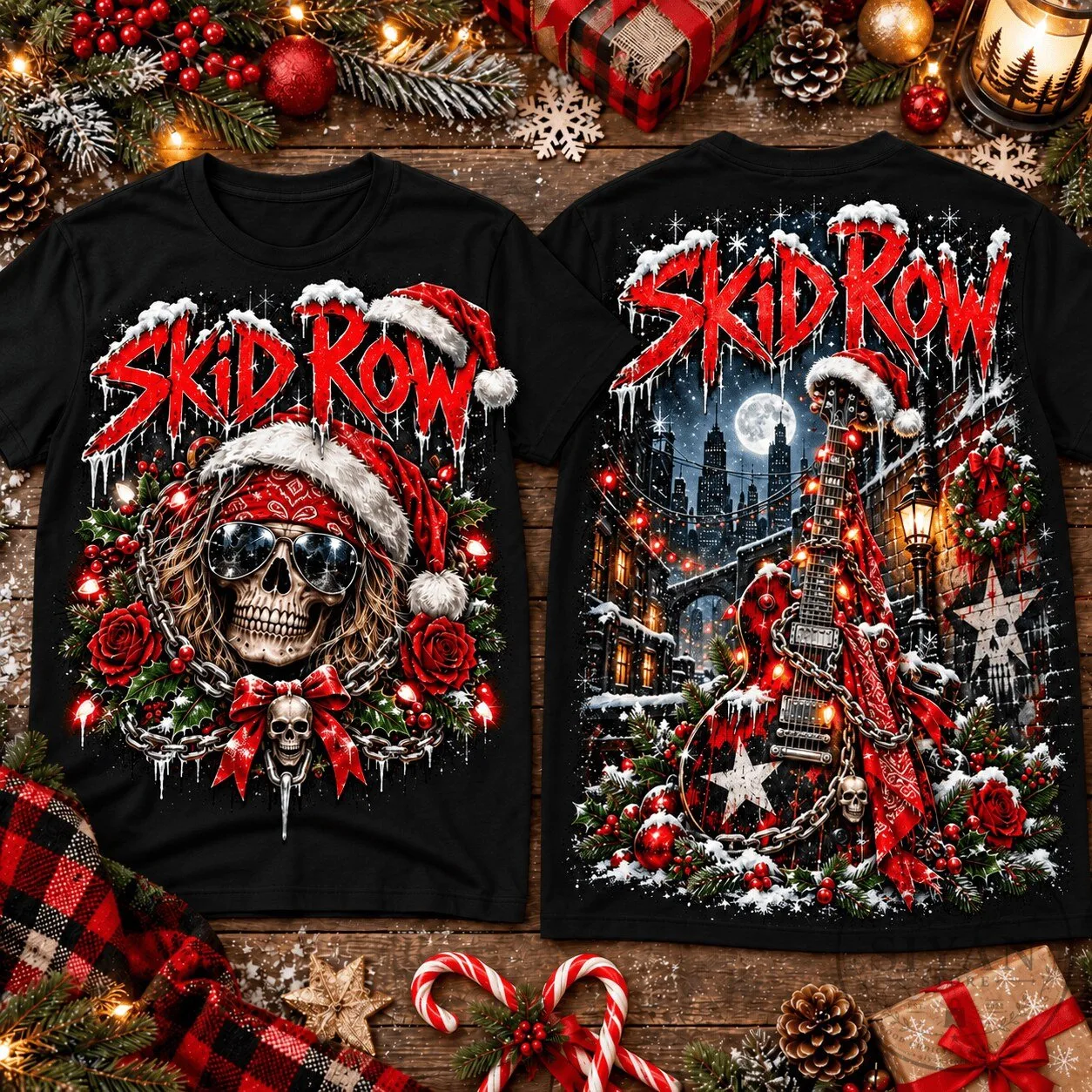 Skid Row Christmas Rock Band Music Holiday Graphic T-Shirt