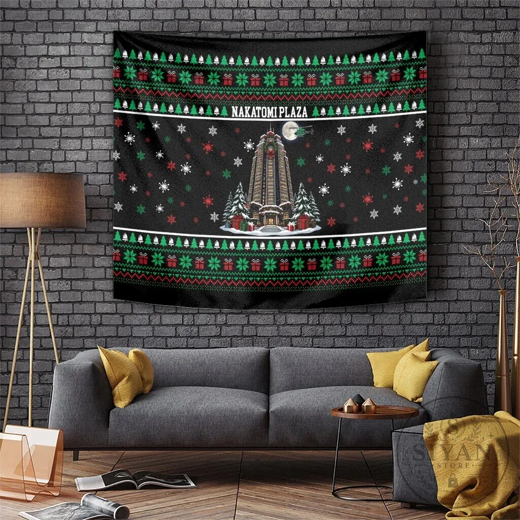 Nakatomi Plaza Christmas Party Retro Skyscraper Holiday Tapestry Wall Hanging