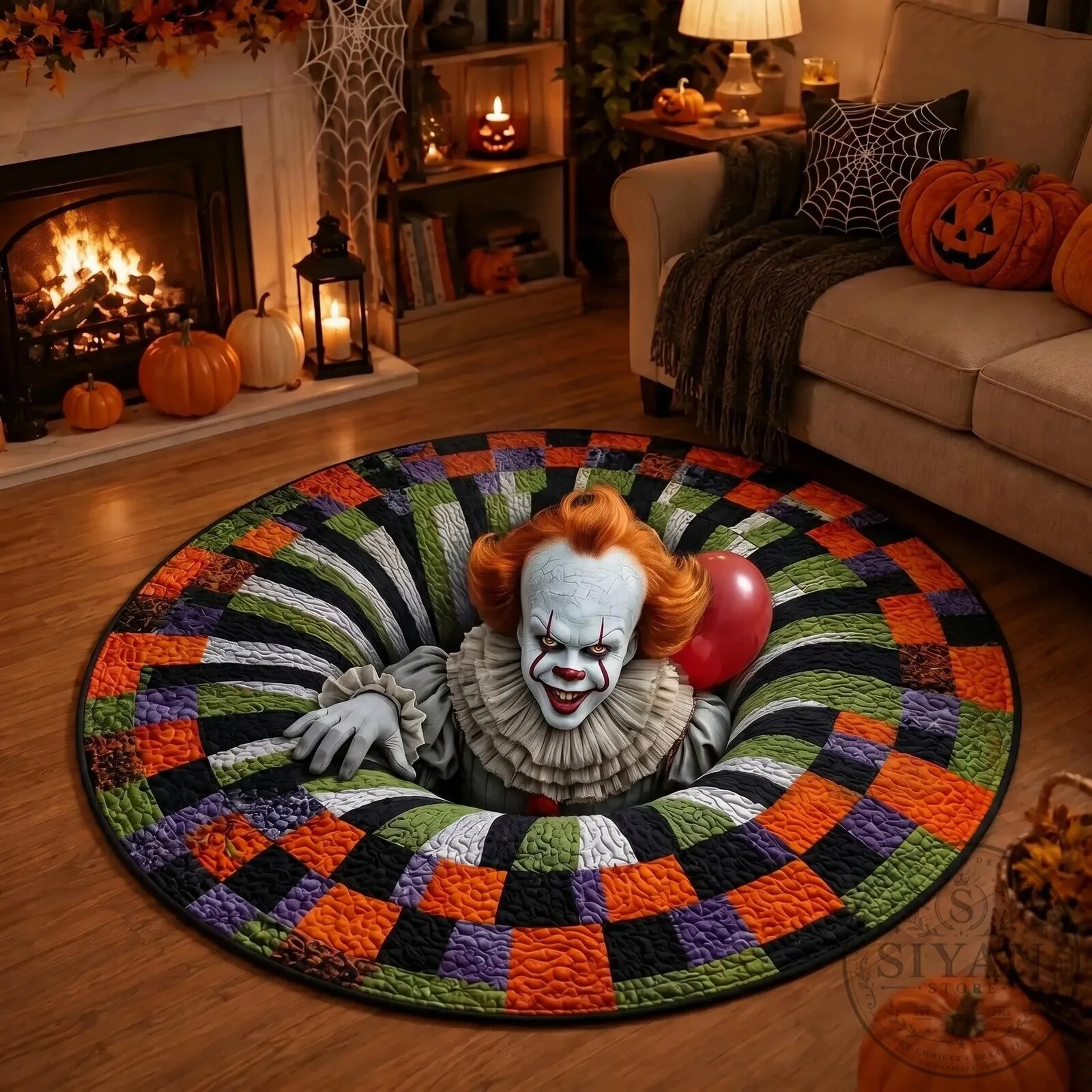 Pennywise The Clown Horror Movie Round Rug for Halloween Decor