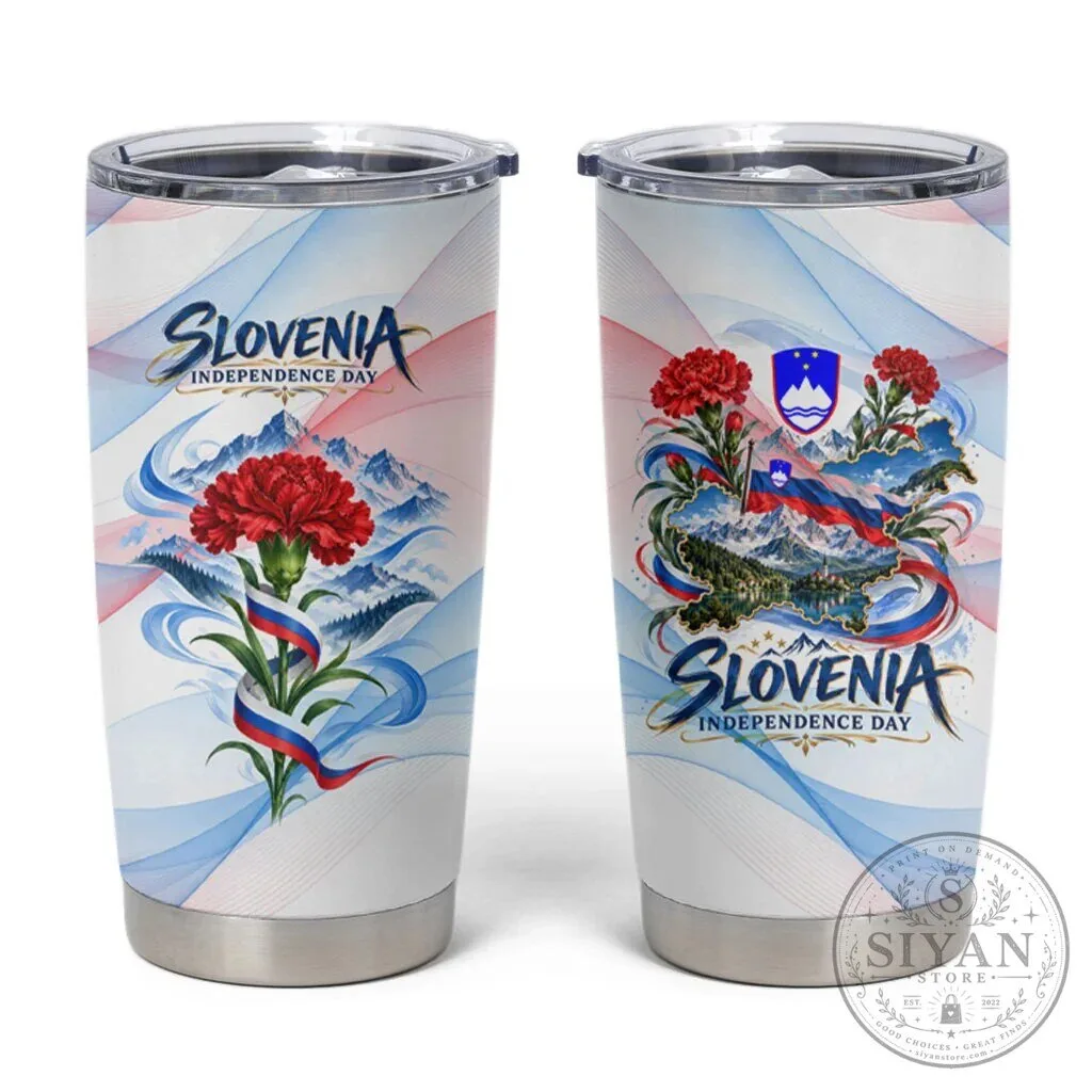 Slovenia Independence Day Red Carnation Flower Mount Triglav Flag Tumbler