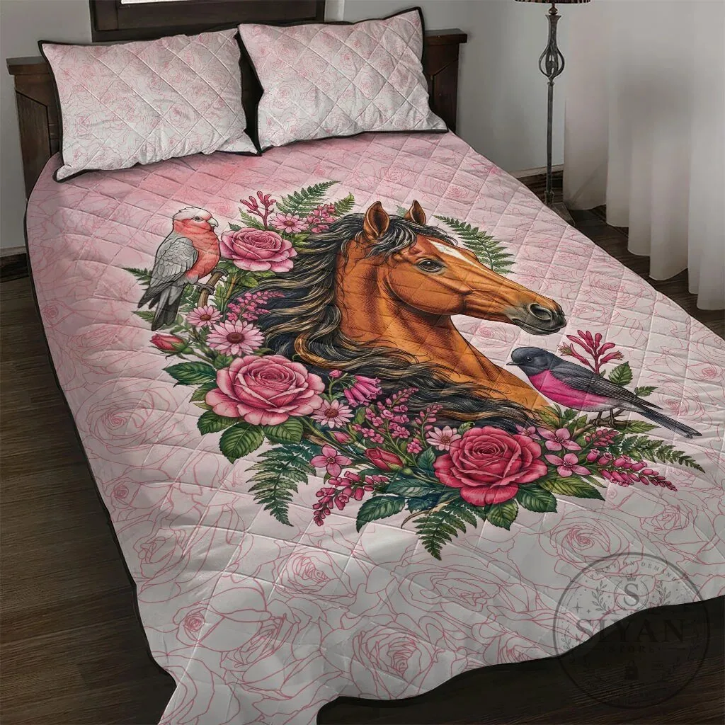 Melbourne Horse Pink Rose Wreath Galah Cockatoo and Pink Robin Quilt Bedding Set 8 Melbourne Horse Pink Rose Wreath Galah Cockatoo and Pink Robin Quilt Bedding Set