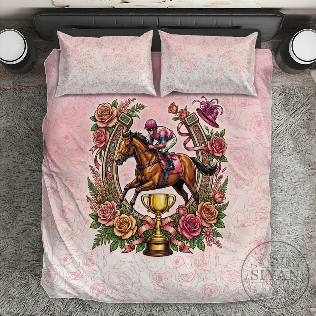 Melbourne Horse Racing Jockey Floral Horseshoe Pink Rose Bedding Set 6 Melbourne Horse Racing Jockey Floral Horseshoe Pink Rose Bedding Set