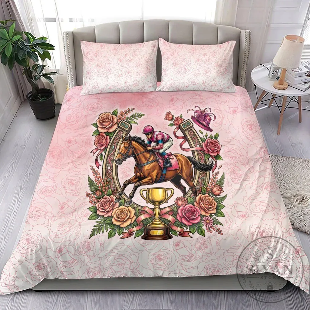 Melbourne Horse Racing Jockey Floral Horseshoe Pink Rose Bedding Set 12 Melbourne Horse Racing Jockey Floral Horseshoe Pink Rose Bedding Set