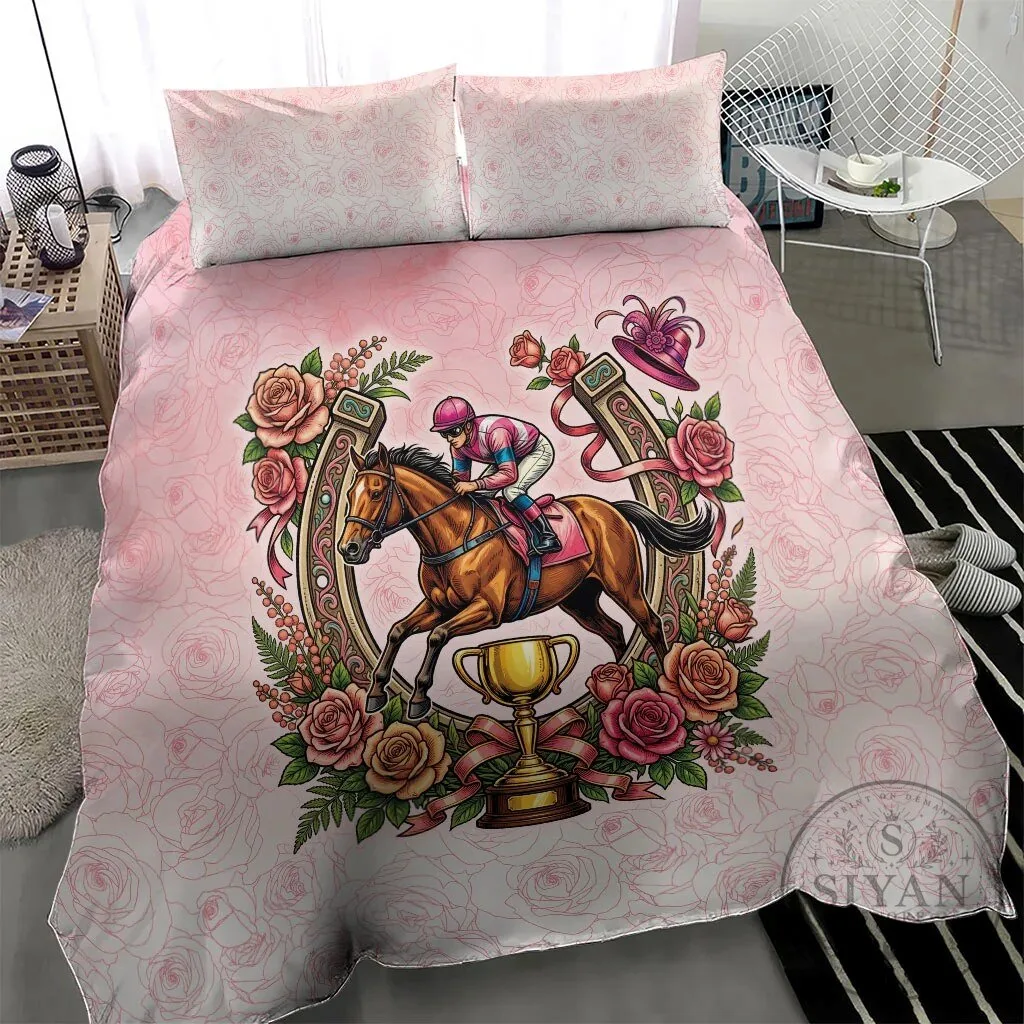 Melbourne Horse Racing Jockey Floral Horseshoe Pink Rose Bedding Set 13 Melbourne Horse Racing Jockey Floral Horseshoe Pink Rose Bedding Set