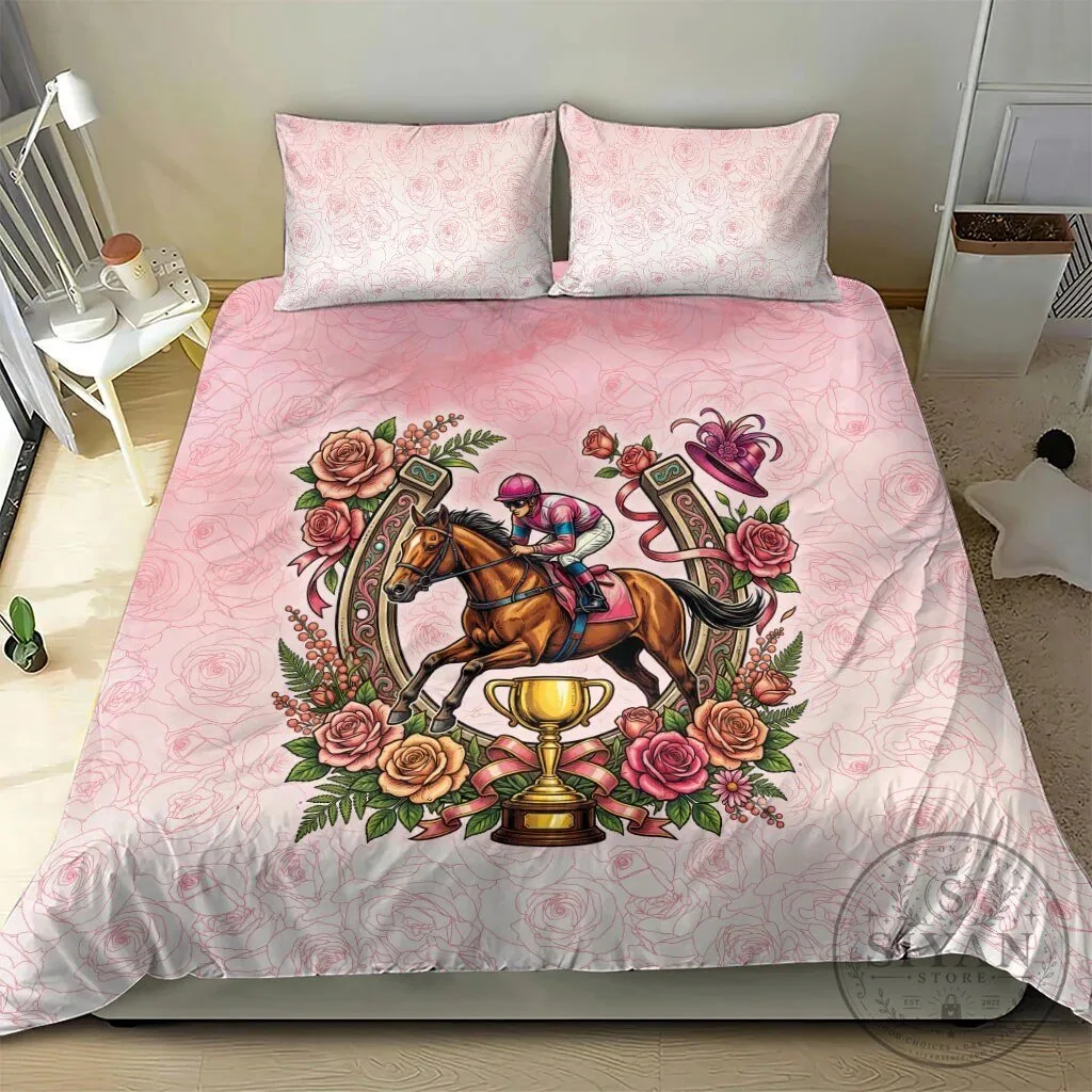 Melbourne Horse Racing Jockey Floral Horseshoe Pink Rose Bedding Set 14 Melbourne Horse Racing Jockey Floral Horseshoe Pink Rose Bedding Set