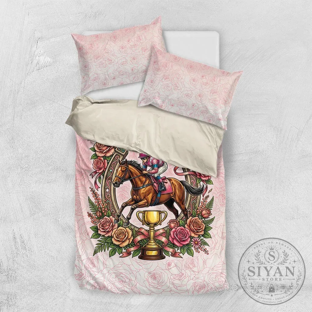 Melbourne Horse Racing Jockey Floral Horseshoe Pink Rose Bedding Set 15 Melbourne Horse Racing Jockey Floral Horseshoe Pink Rose Bedding Set