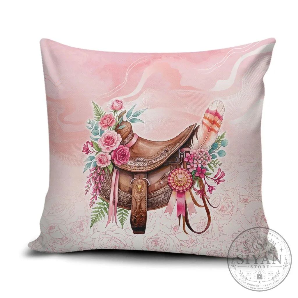 Pink Horse Saddle Floral Watercolor Design Decorative Throw Pillow Cover 7 Pink Horse Saddle Floral Watercolor Design Decorative Throw Pillow Cover