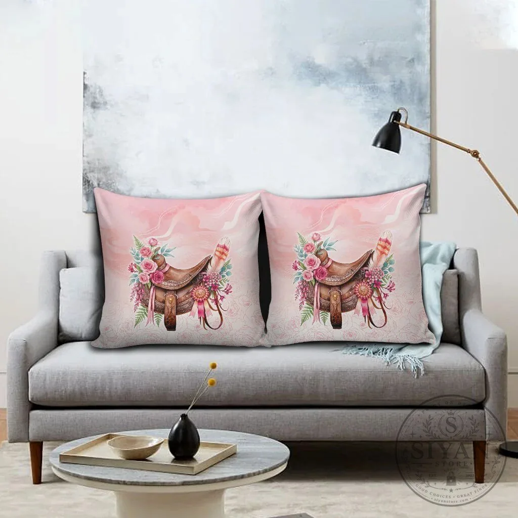 Pink Horse Saddle Floral Watercolor Design Decorative Throw Pillow Cover 10 Pink Horse Saddle Floral Watercolor Design Decorative Throw Pillow Cover