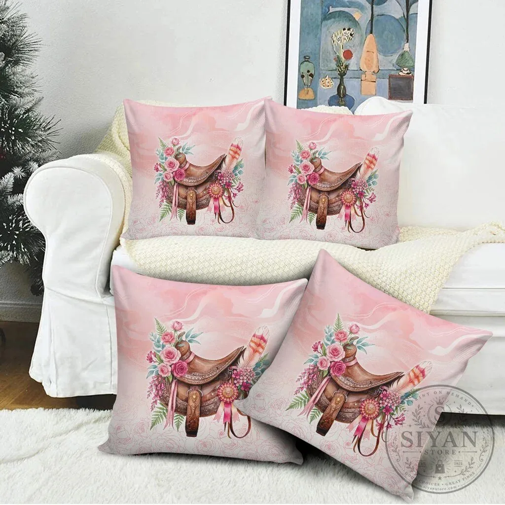 Pink Horse Saddle Floral Watercolor Design Decorative Throw Pillow Cover 12 Pink Horse Saddle Floral Watercolor Design Decorative Throw Pillow Cover