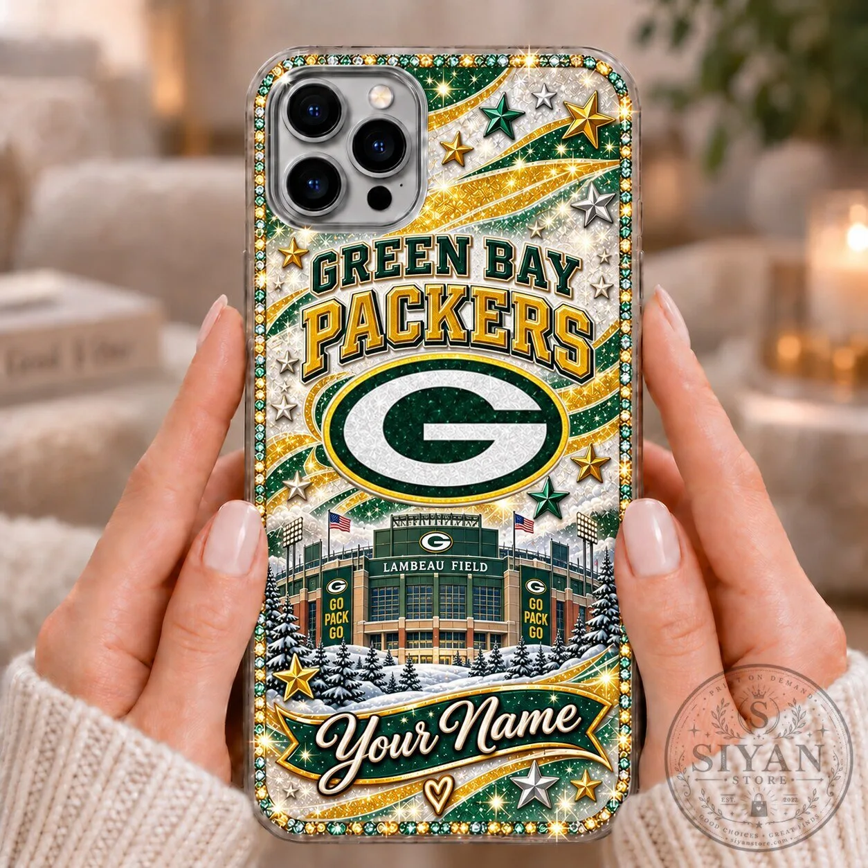 Green Bay Packers Lambeau Field Custom Name Glitter Design Phone Case 3 Green Bay Packers Lambeau Field Custom Name Glitter Design Phone Case