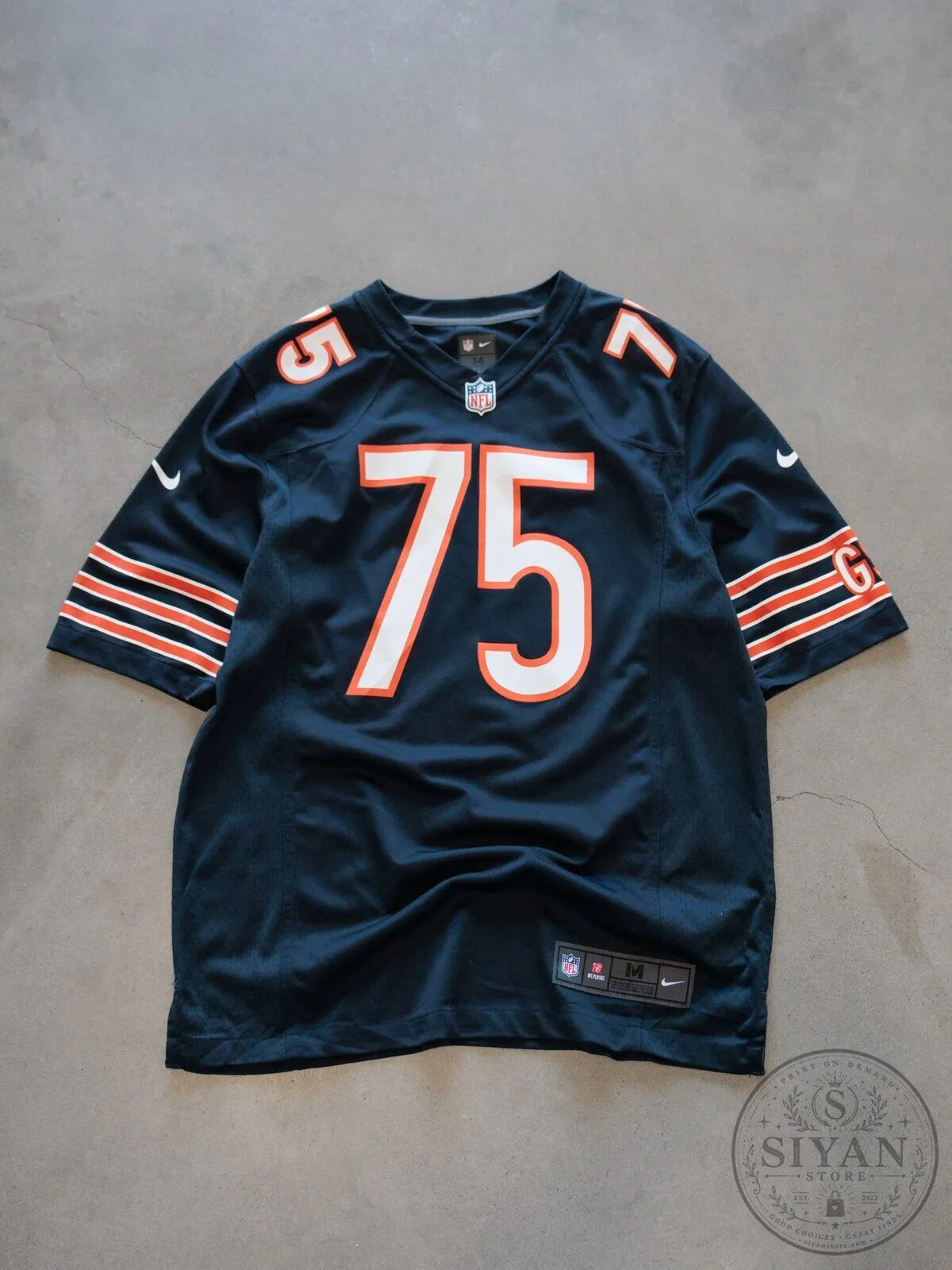 Chicago Bears Number 75 Navy Blue Football Team Fan Jersey