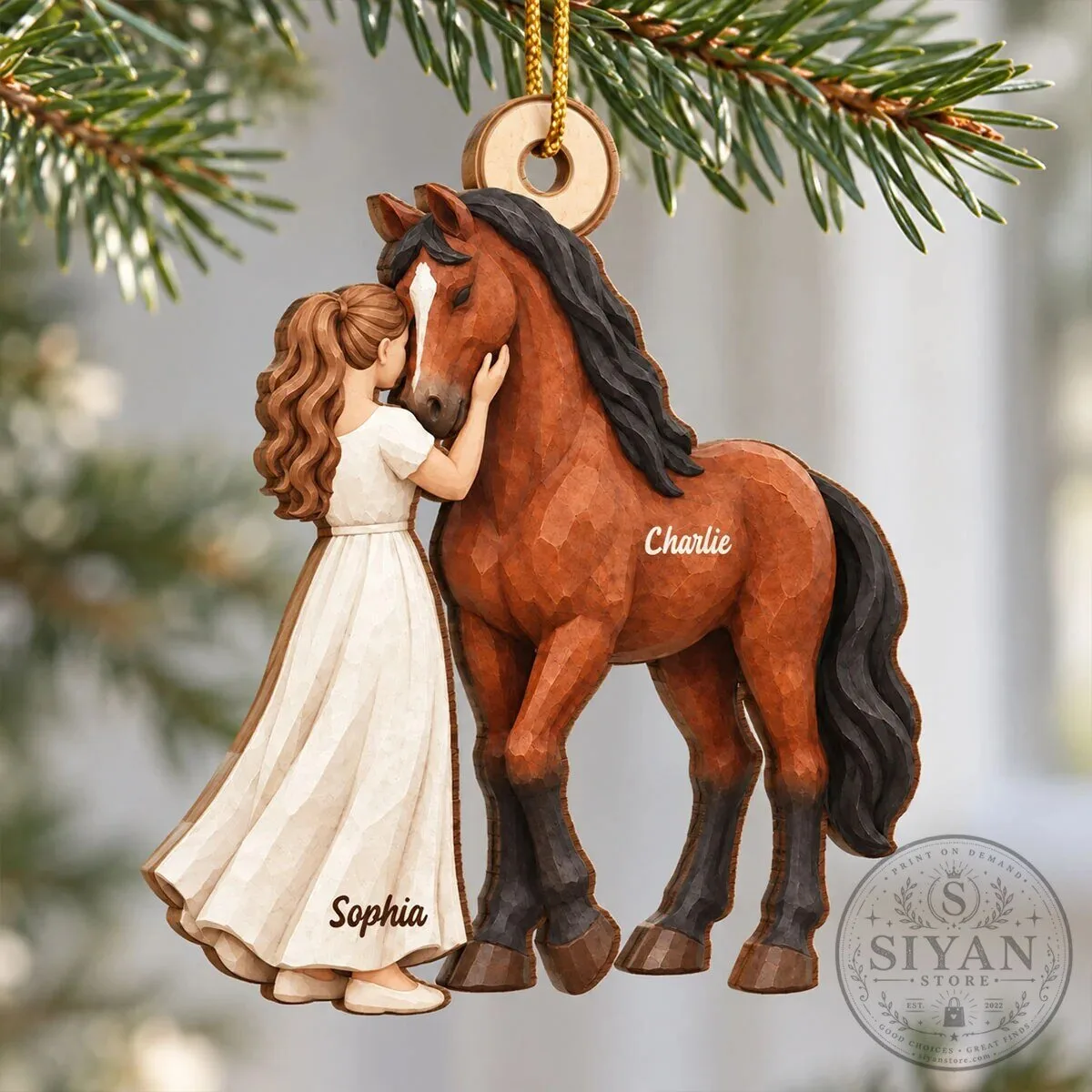 Personalized Girl and Horse Christmas Tree Ornament Keepsake Gift