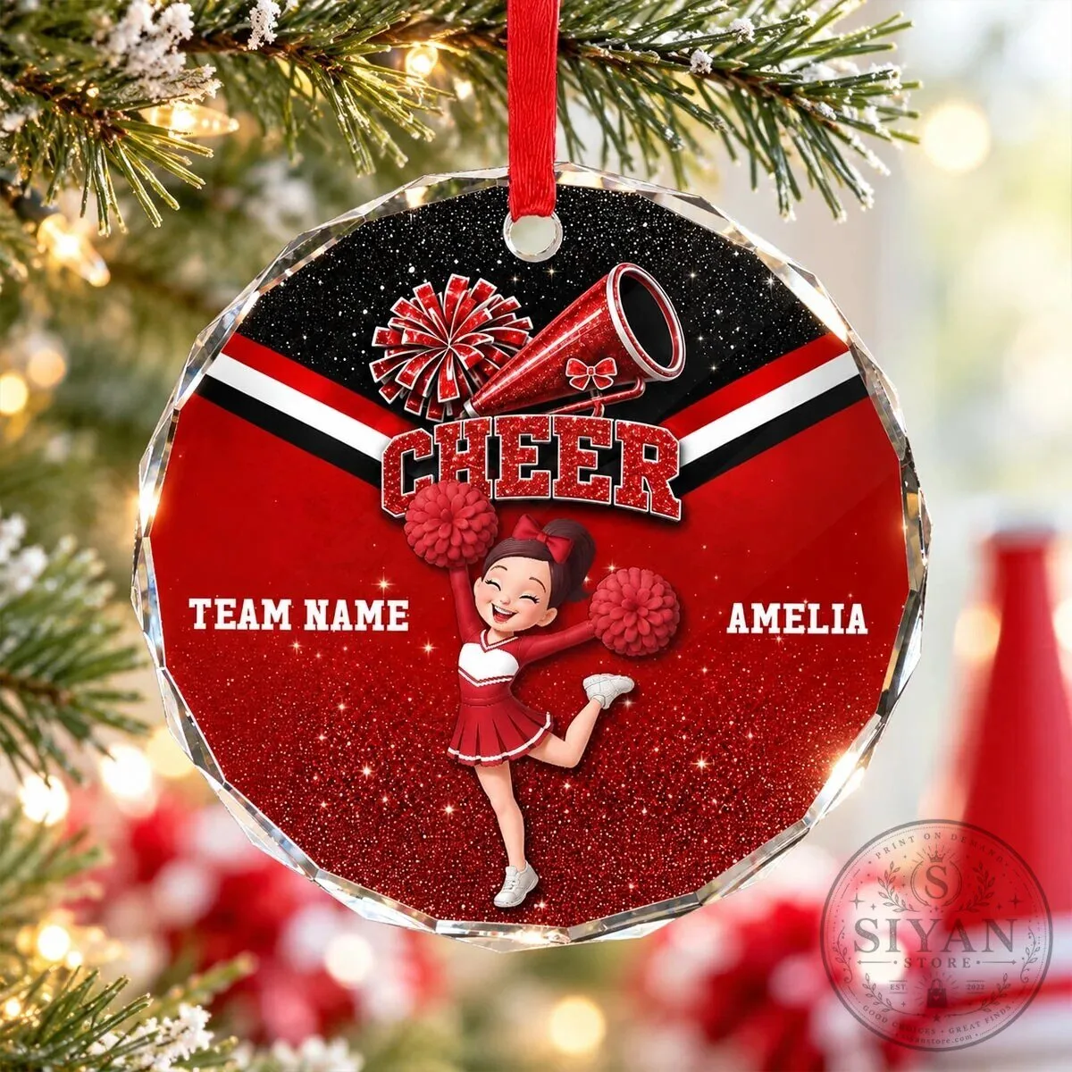 Personalized Cheerleader Team Name Christmas Tree Ornament