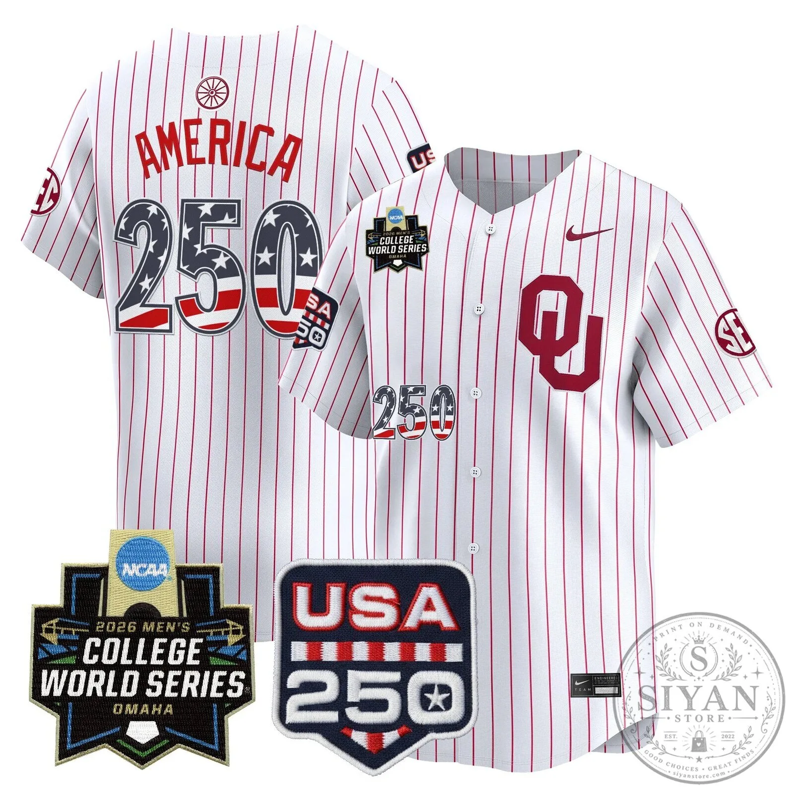USA 250th Anniversary Baseball Jersey for Oklahoma Sooners at the 2026 College World Series