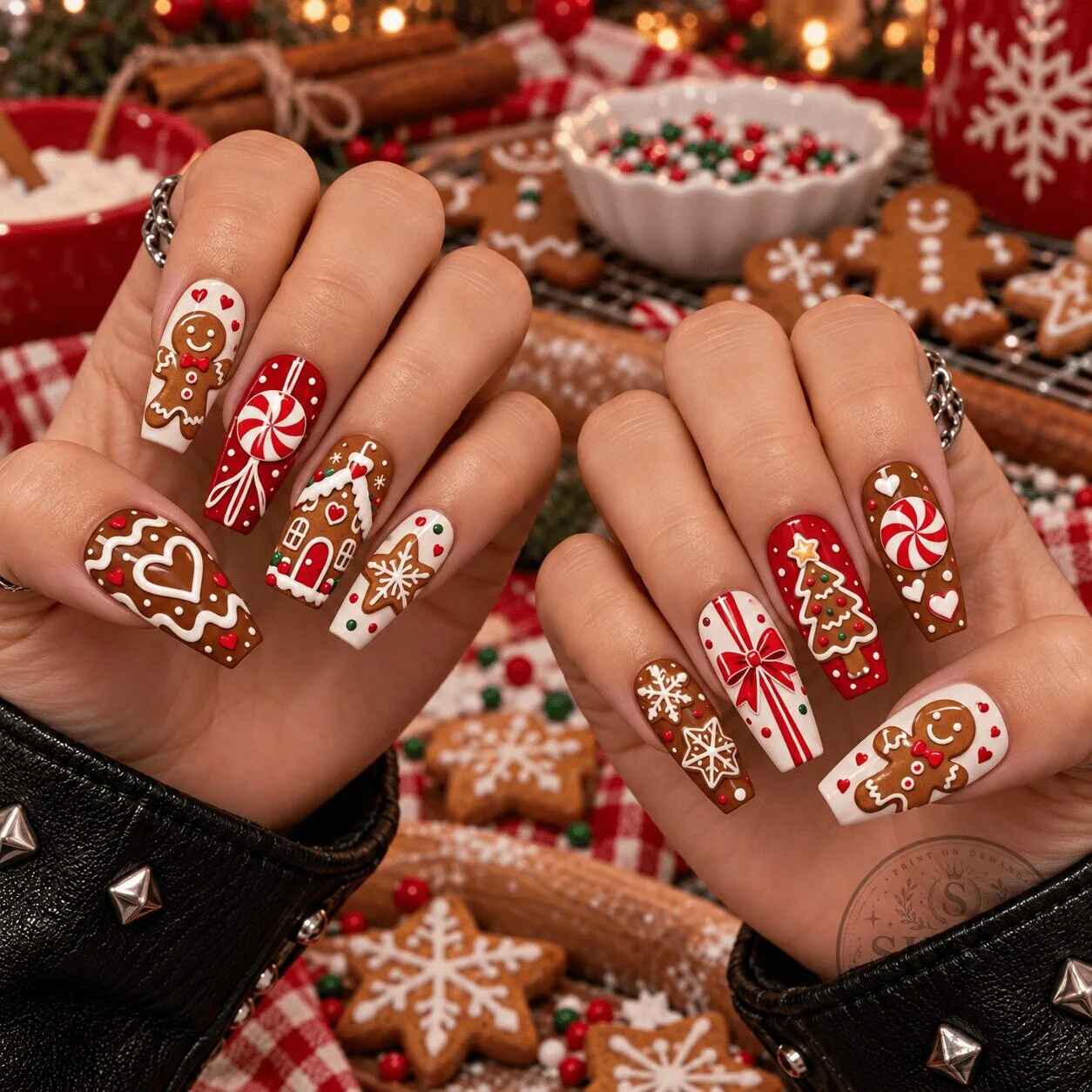 Gingerbread Cookie Sweet Christmas Holiday Press-On Nails Set 1 Gingerbread Cookie Sweet Christmas Holiday Press-On Nails Set