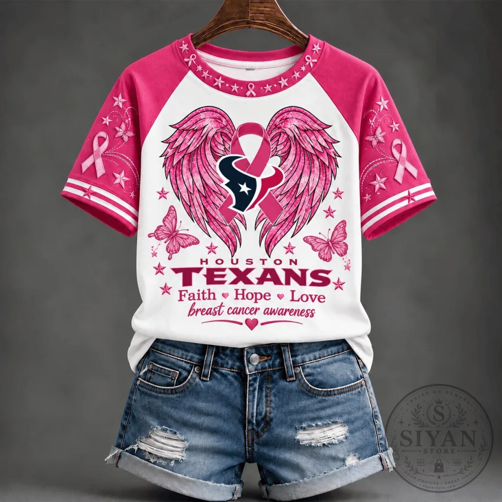 Houston Texans Faith Hope Love Breast Cancer Awareness T-Shirt Houston Texans Faith Hope Love Breast Cancer Awareness T-Shirt