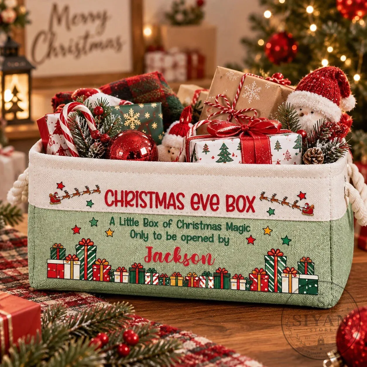 Personalized Christmas Eve Box Holiday Storage Basket