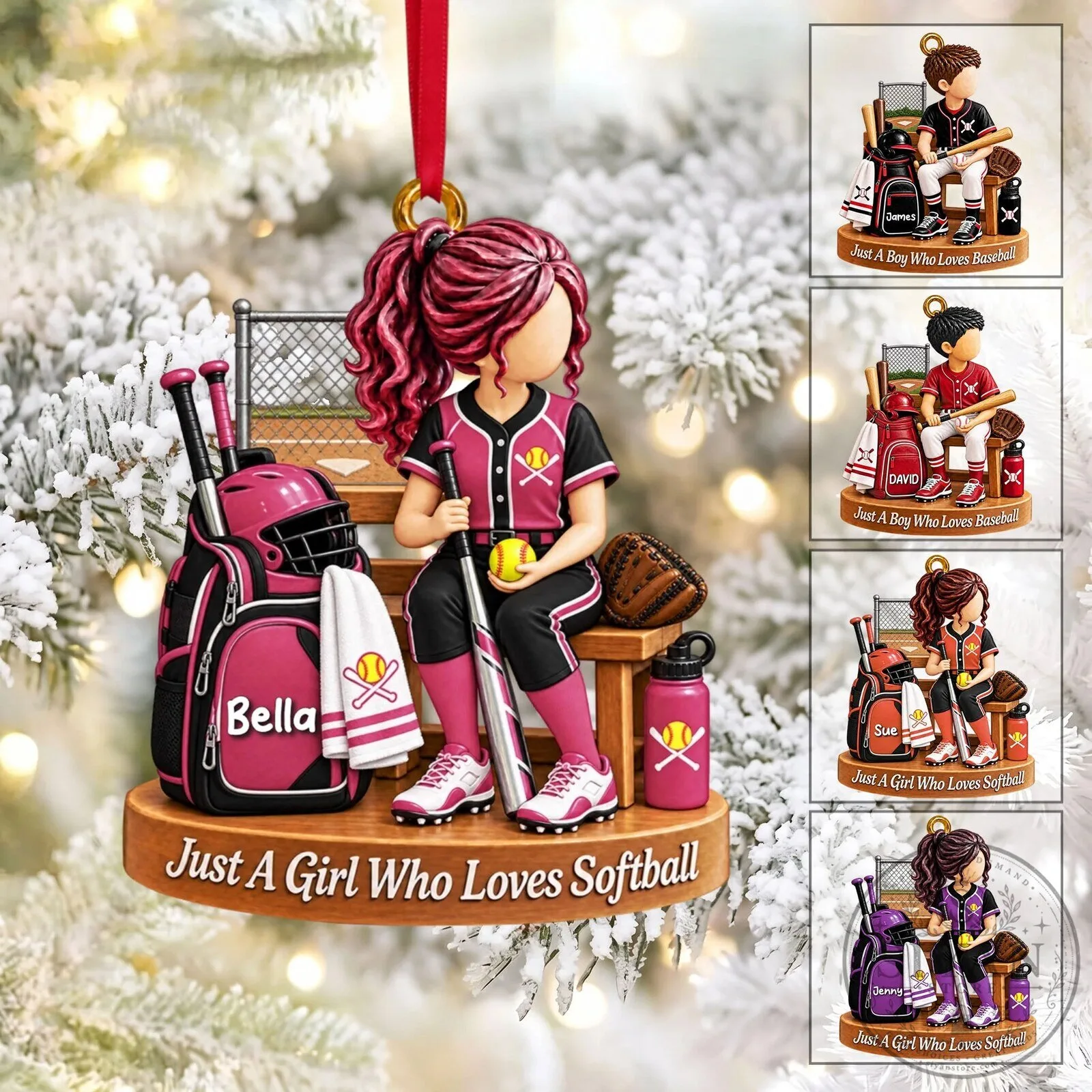 Personalized Softball Girl Christmas Tree Ornament