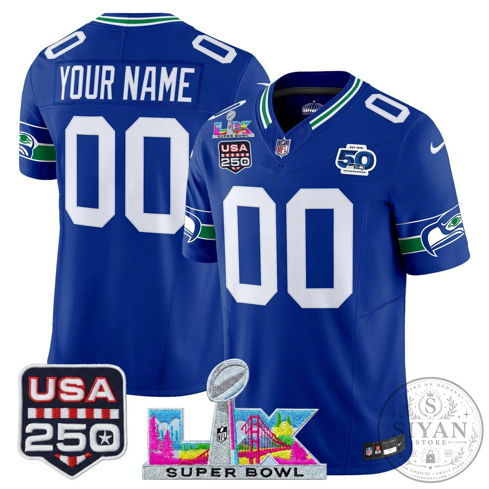 Seattle Seahawks Super Bowl 2025 United States 250th Anniversary Football Jersey