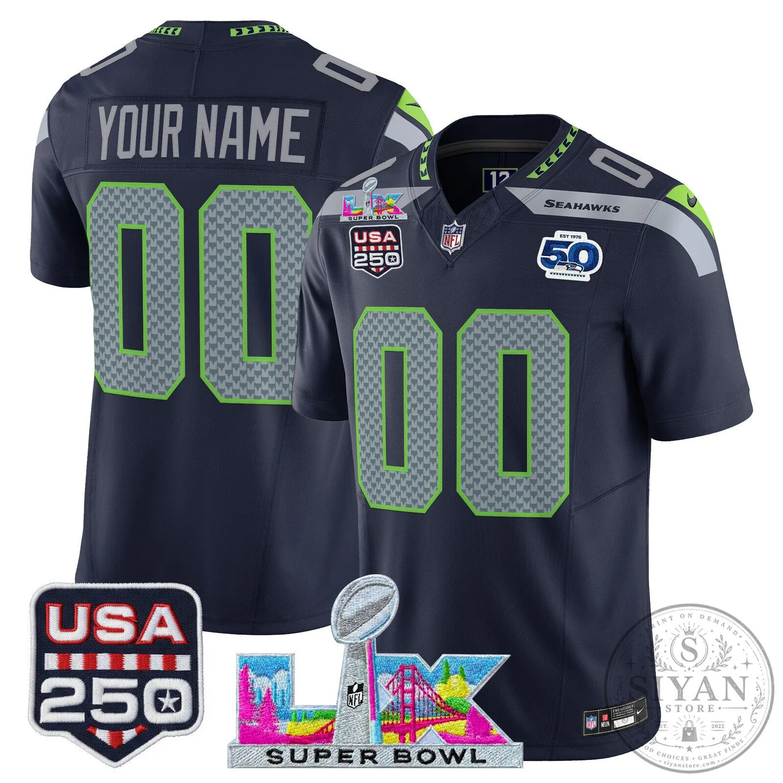 Seattle Seahawks Super Bowl 2025 United States 250th Anniversary Football Jersey 10 Seattle Seahawks Super Bowl 2025 United States 250th Anniversary Football Jersey