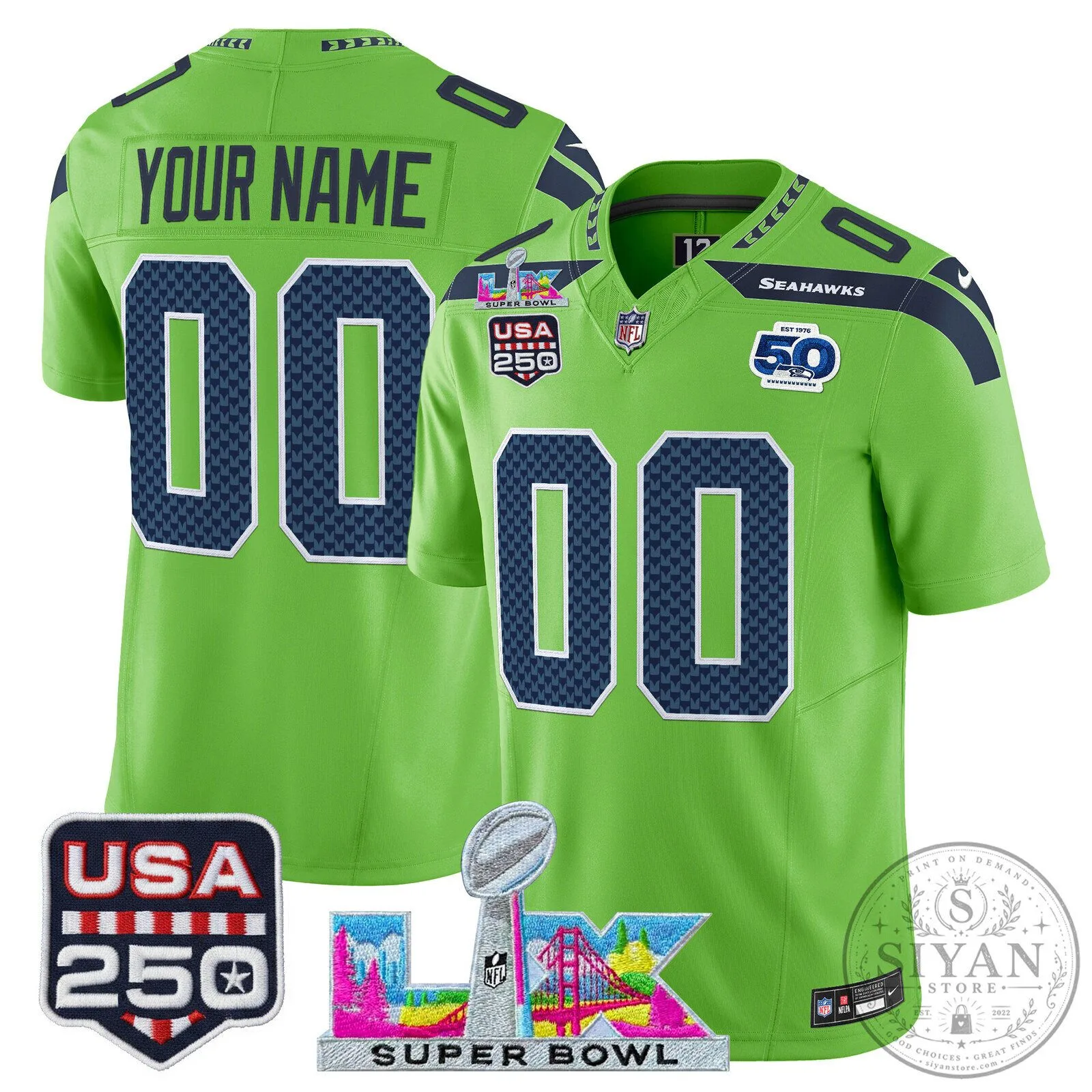 Seattle Seahawks Super Bowl 2025 United States 250th Anniversary Football Jersey 12 Seattle Seahawks Super Bowl 2025 United States 250th Anniversary Football Jersey