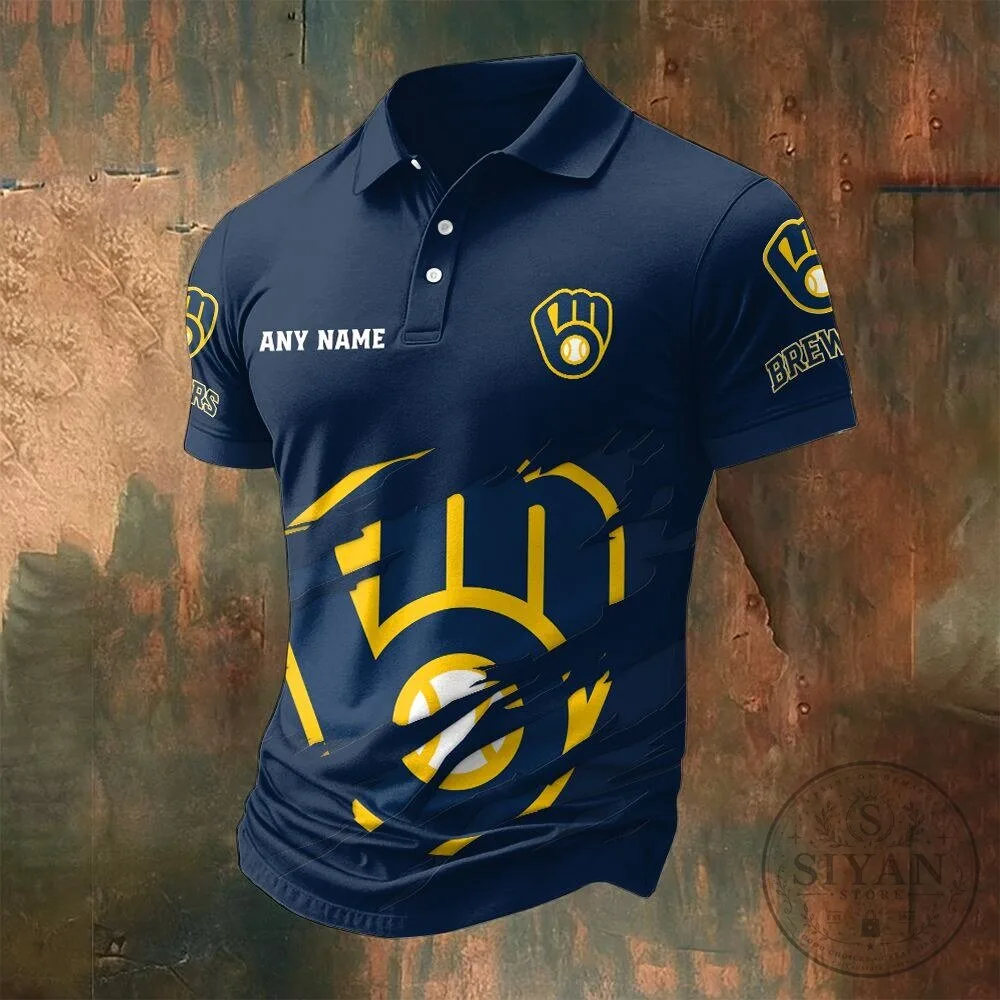 Milwaukee Brewers Personalized Name Black and Blue Baseball Polo Shirt 10 Milwaukee Brewers Personalized Name Black and Blue Baseball Polo Shirt