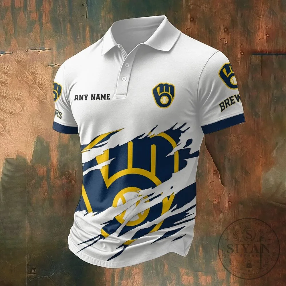 Milwaukee Brewers Personalized Name Black and Blue Baseball Polo Shirt 11 Milwaukee Brewers Personalized Name Black and Blue Baseball Polo Shirt
