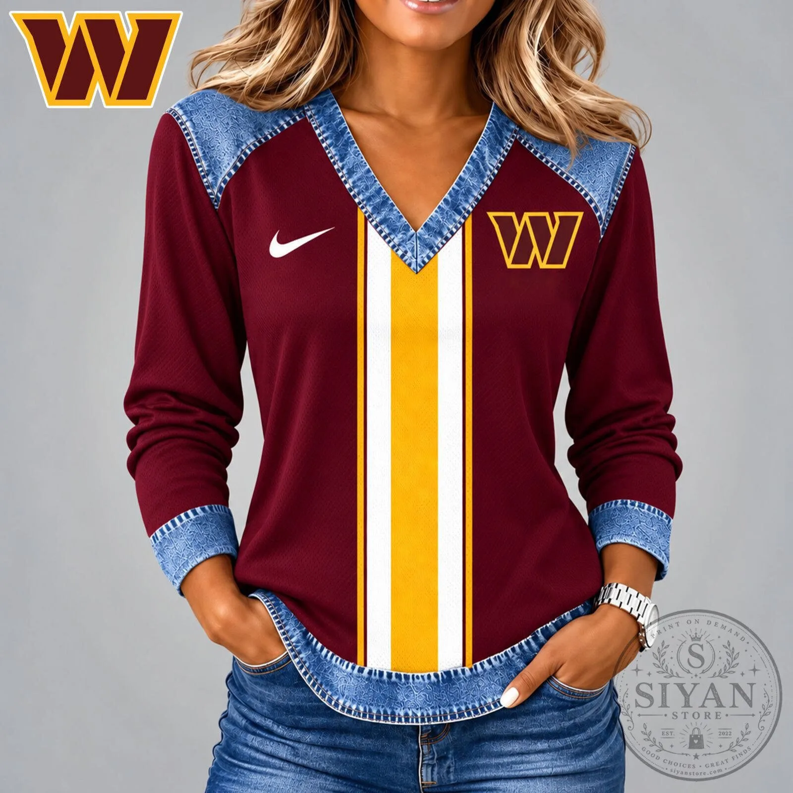 Washington Commanders NFL Classic Vintage Maroon Long Sleeve V-Neck Shirt