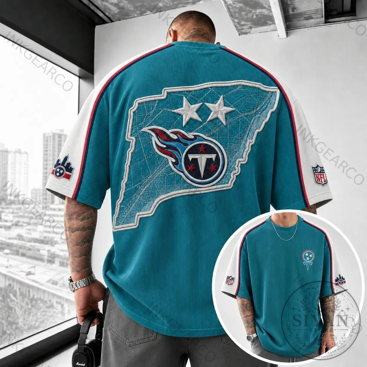 Tennessee Titans NFL Football Team Map Logo Teal Short-Sleeve T-Shirt 2 Tennessee Titans NFL Football Team Map Logo Teal Short-Sleeve T-Shirt
