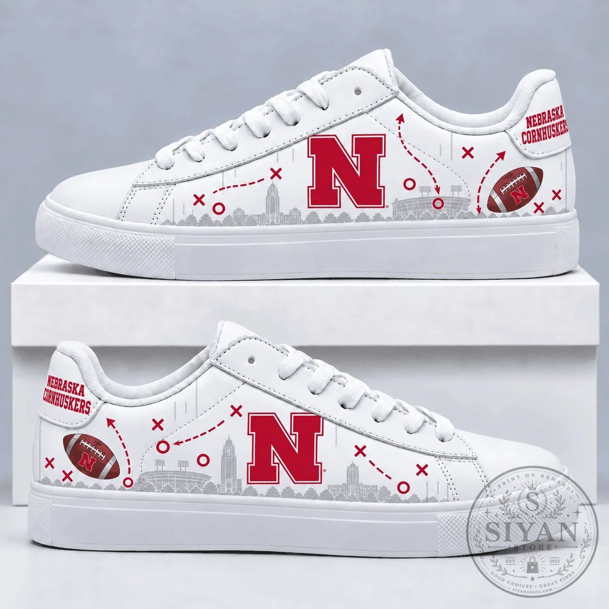 Nebraska Cornhuskers Football Team White Low Top Sneakers