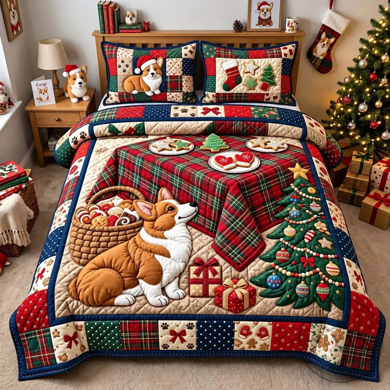 Corgi Christmas Feast Quilted Bedding Set 9 Corgi Christmas Feast Quilted Bedding Set