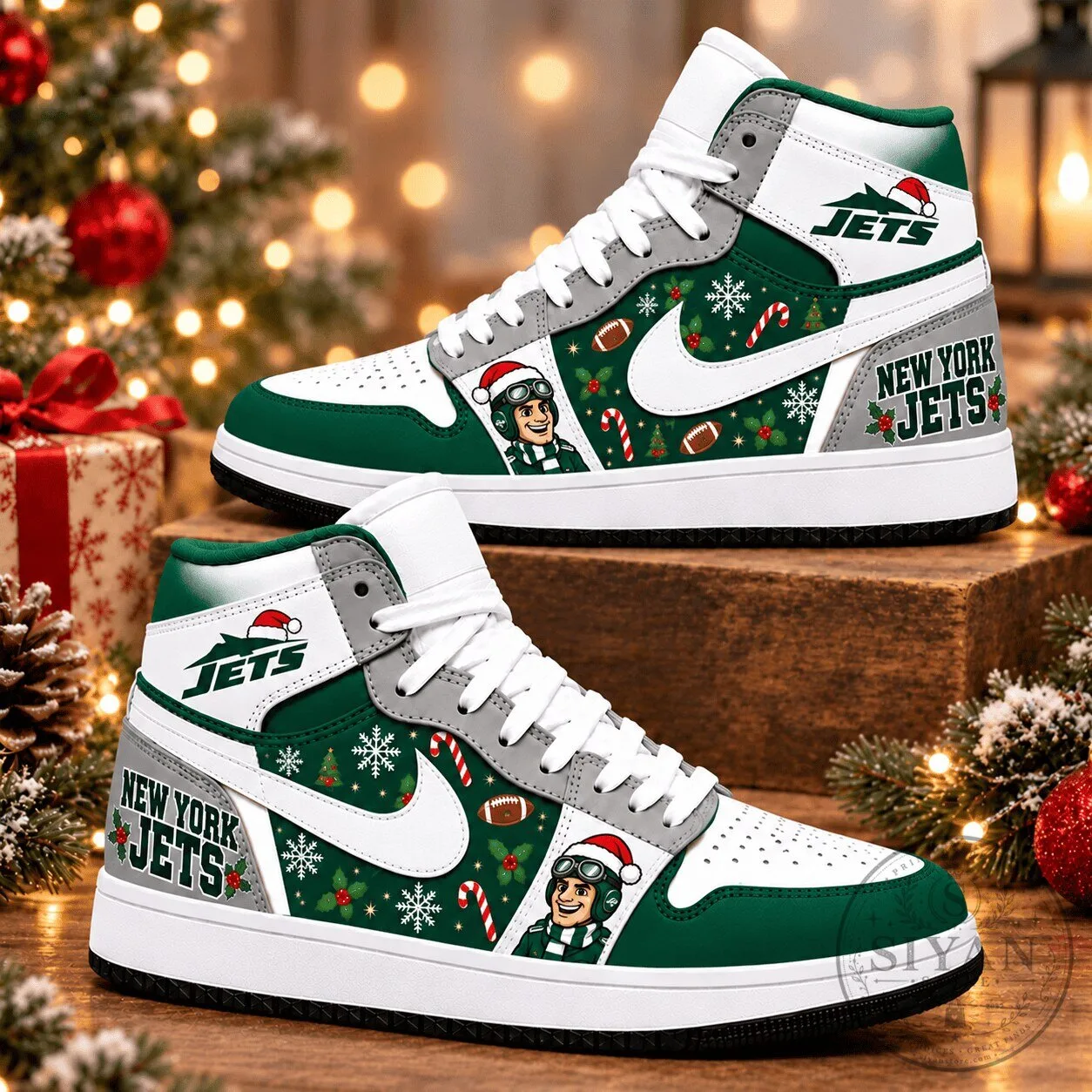 New York Jets Christmas Holiday Custom Air Jordan 1 High Top Shoes 5 New York Jets Christmas Holiday Custom Air Jordan 1 High Top Shoes