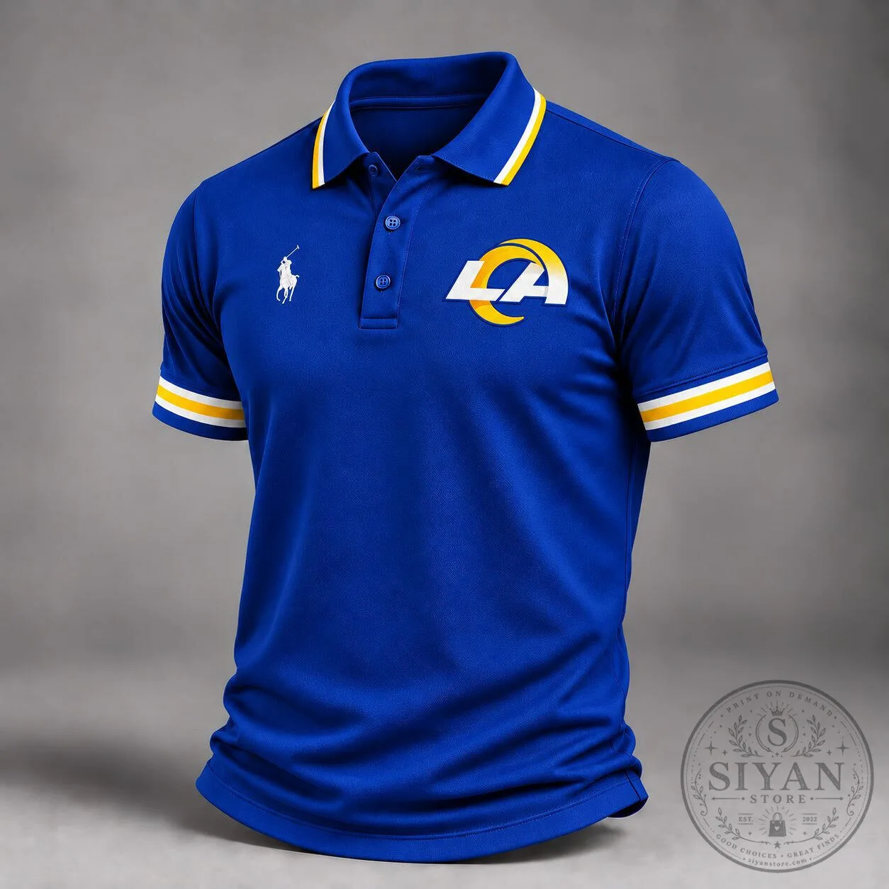 Los Angeles Rams National Football League Striped Collar Polo Shirt 6 Los Angeles Rams National Football League Striped Collar Polo Shirt