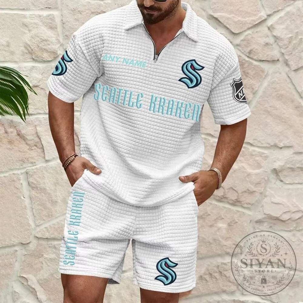 Seattle Kraken Personalized Waffle Knit Quarter-Zip Polo Shirt and Shorts Set 9 Seattle Kraken Personalized Waffle Knit Quarter-Zip Polo Shirt and Shorts Set