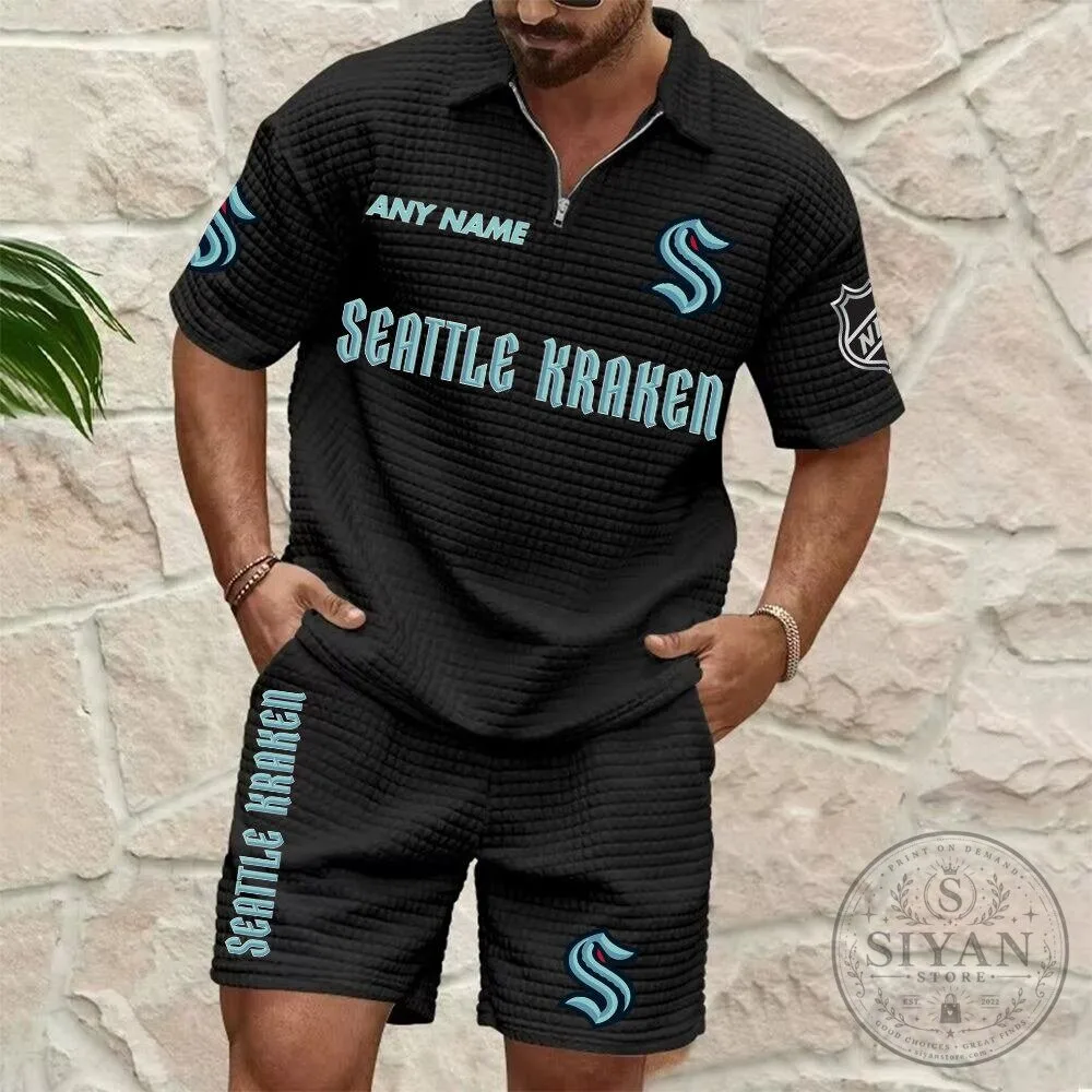Seattle Kraken Personalized Waffle Knit Quarter-Zip Polo Shirt and Shorts Set 10 Seattle Kraken Personalized Waffle Knit Quarter-Zip Polo Shirt and Shorts Set