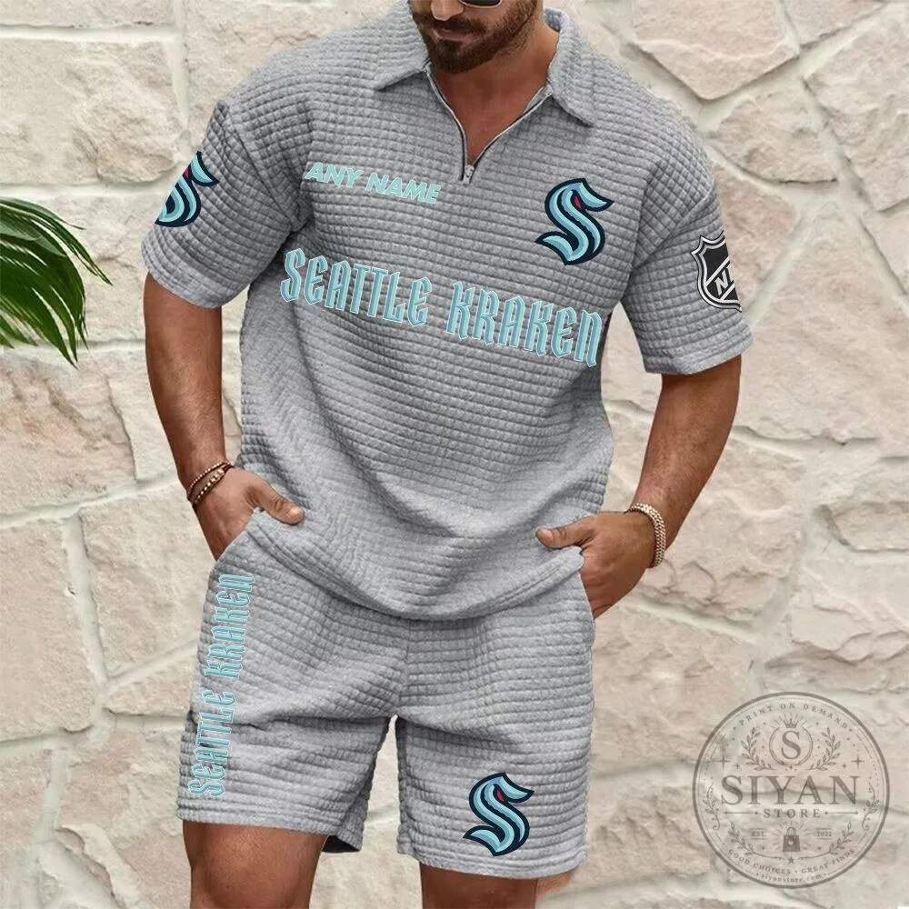 Seattle Kraken Personalized Waffle Knit Quarter-Zip Polo Shirt and Shorts Set 11 Seattle Kraken Personalized Waffle Knit Quarter-Zip Polo Shirt and Shorts Set