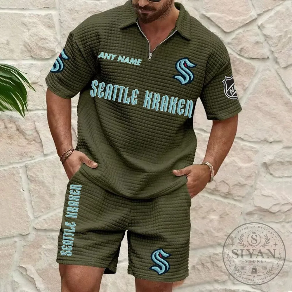Seattle Kraken Personalized Waffle Knit Quarter-Zip Polo Shirt and Shorts Set 12 Seattle Kraken Personalized Waffle Knit Quarter-Zip Polo Shirt and Shorts Set