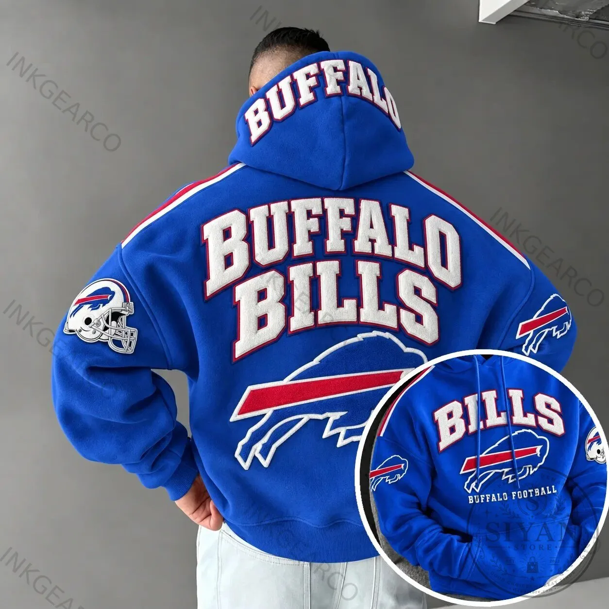 Buffalo Bills NFL Football Team Embroidered Blue Hoodie Sweatshirt
