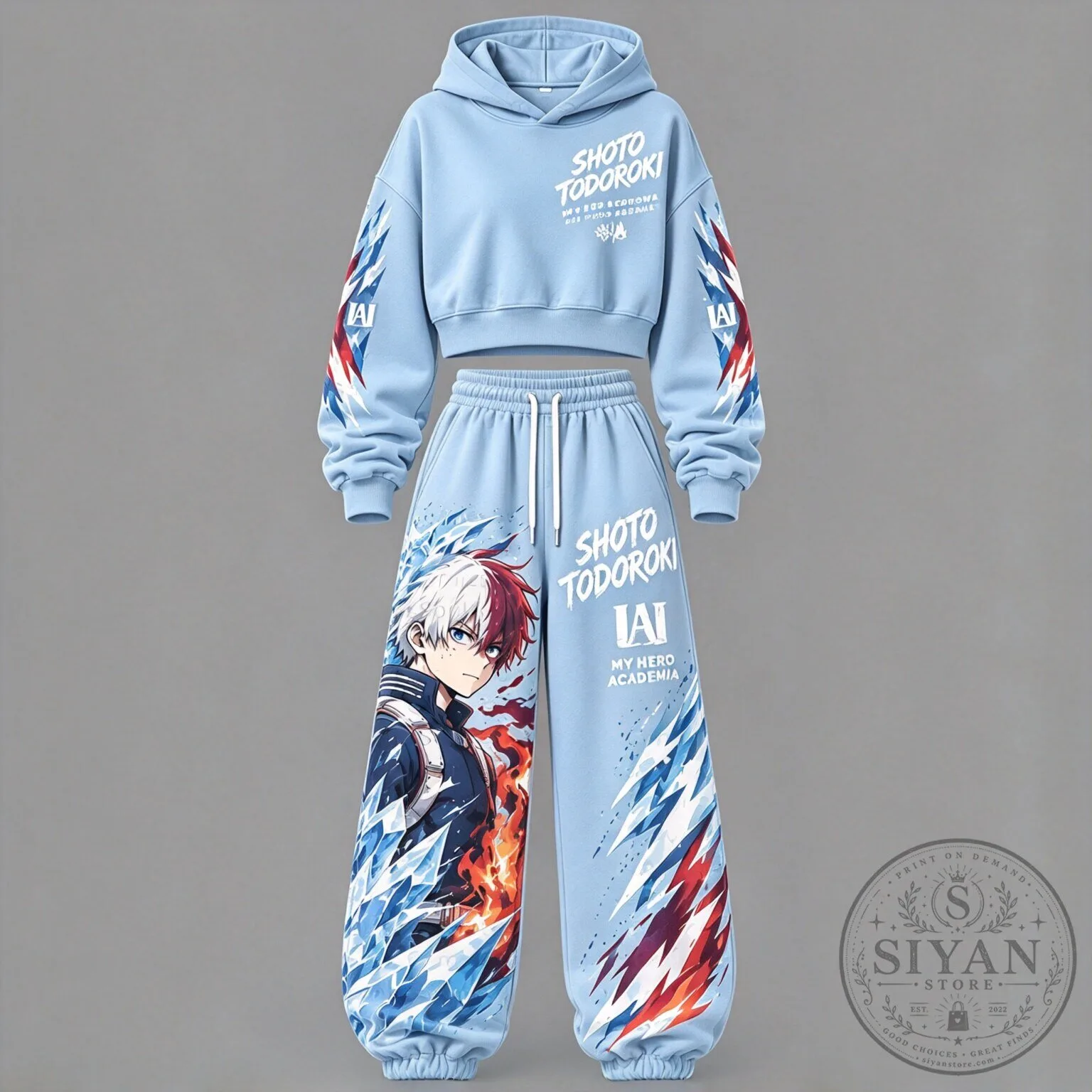 My Hero Academia Shoto Todoroki Anime Cropped Hoodie and Jogger Pants Set