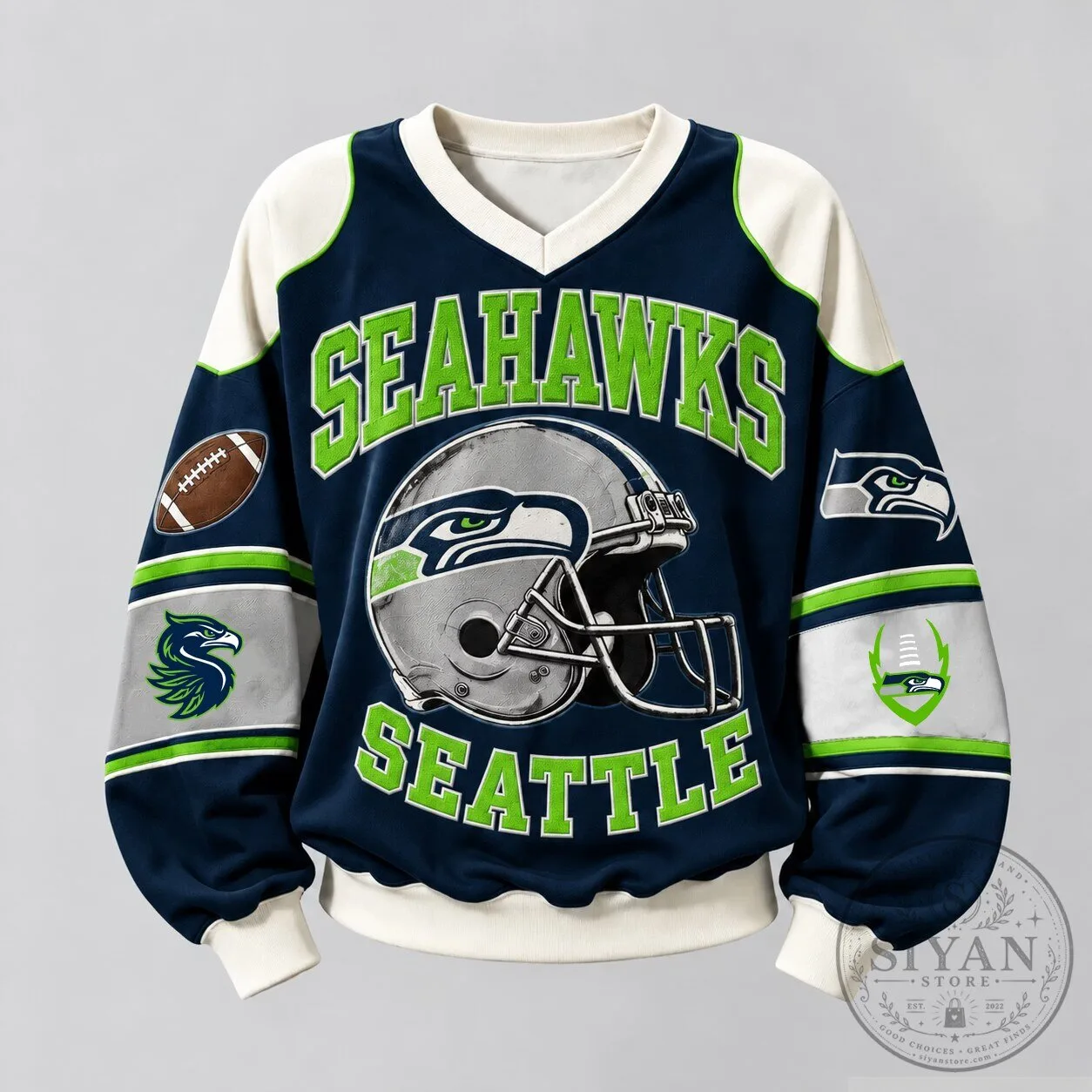 Seattle Seahawks Football Team Helmet Logo Navy Blue Sweatshirt 2 Seattle Seahawks Football Team Helmet Logo Navy Blue Sweatshirt