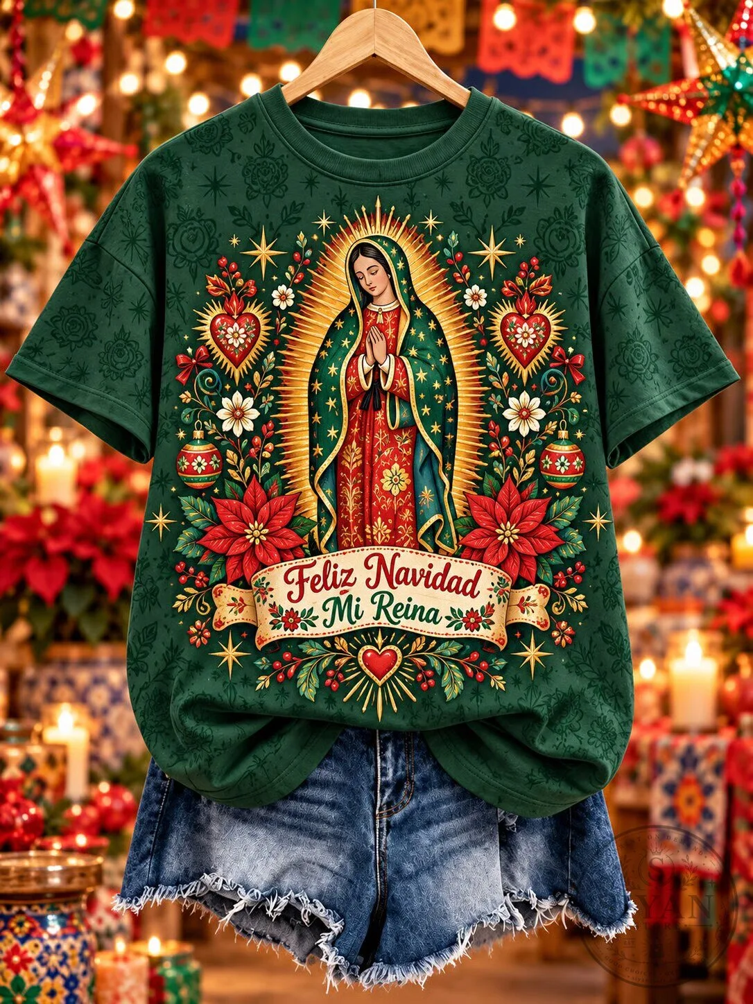 Our Lady of Guadalupe Feliz Navidad Mi Reina Christmas T-Shirt