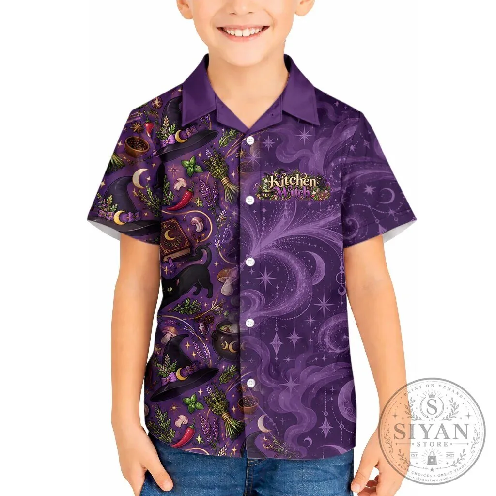 Kitchen Witch Mystical Magic Herb Cauldron Black Cat Kids Hawaiian Shirt 8 Kitchen Witch Mystical Magic Herb Cauldron Black Cat Kids Hawaiian Shirt