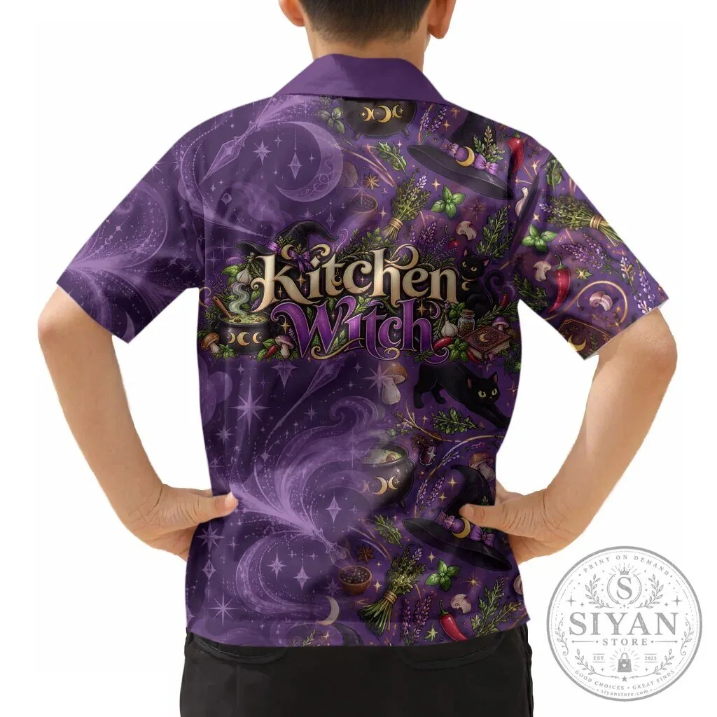 Kitchen Witch Mystical Magic Herb Cauldron Black Cat Kids Hawaiian Shirt 11 Kitchen Witch Mystical Magic Herb Cauldron Black Cat Kids Hawaiian Shirt