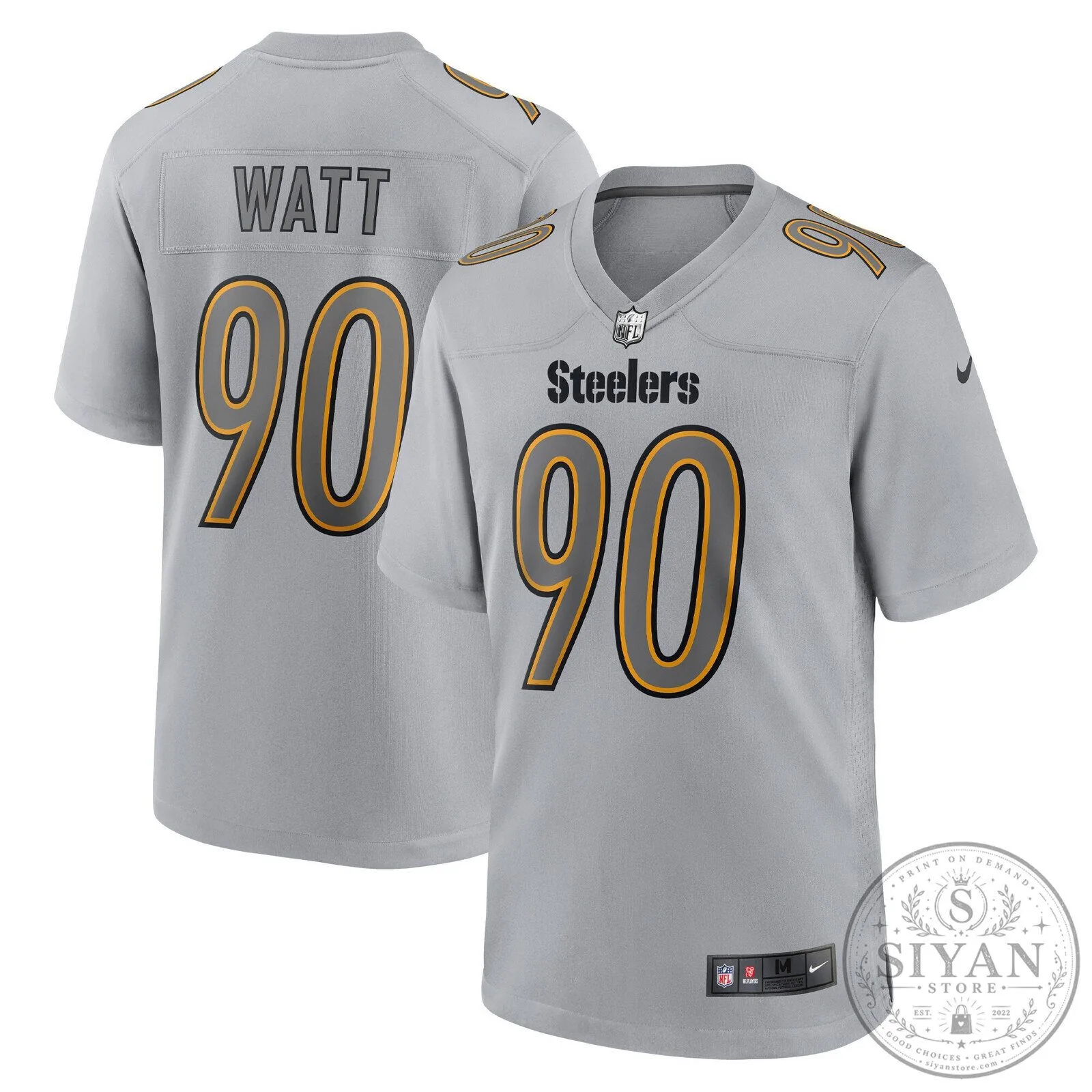 Pittsburgh Steelers TJ Watt Gray Fashion Game Football Jersey 1 Pittsburgh Steelers TJ Watt Gray Fashion Game Football Jersey